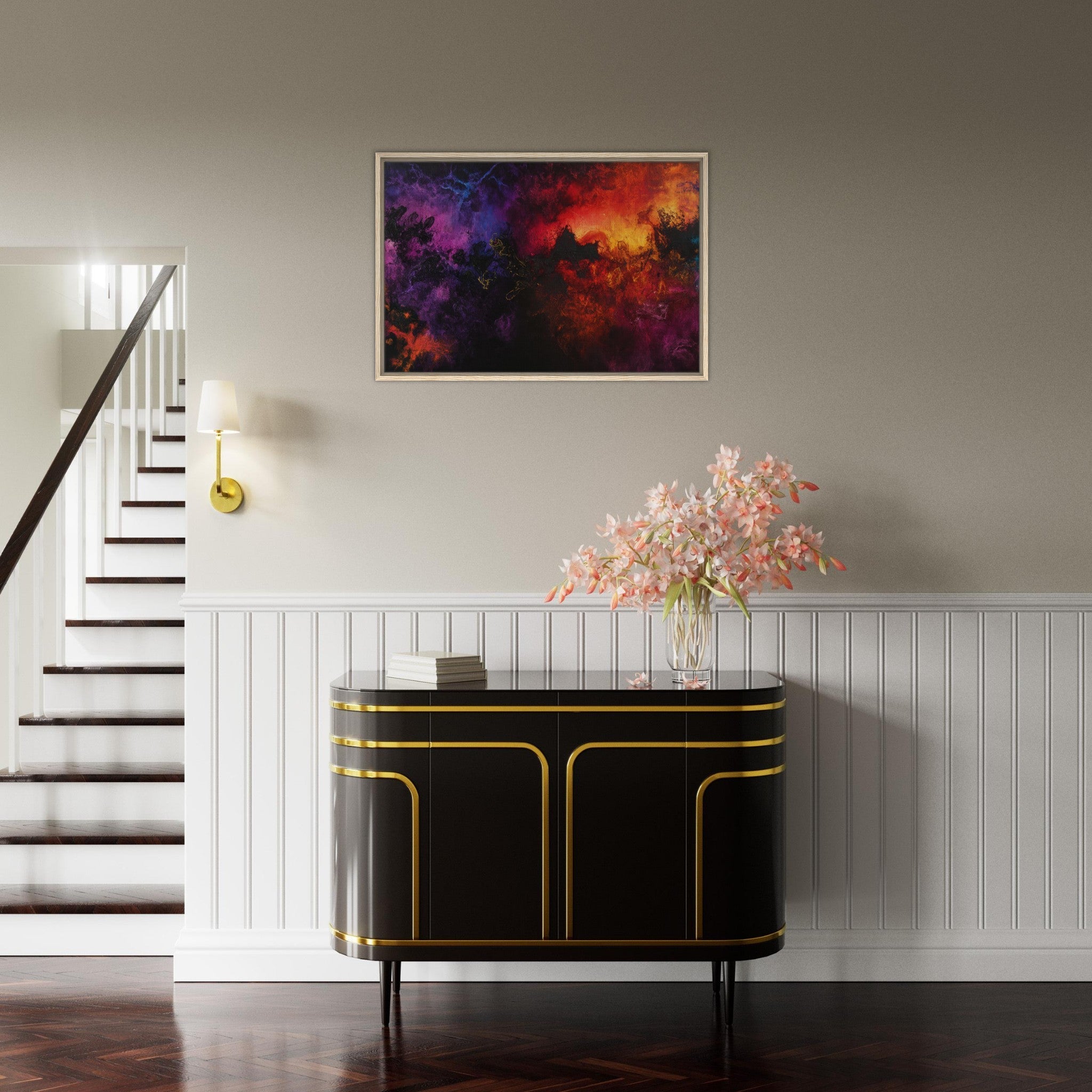 Framed Canvas Landscape - Chromatic Abyss A dark infinite void punctured 3 - Shop Ai Art WebShop - Digital Art online Store