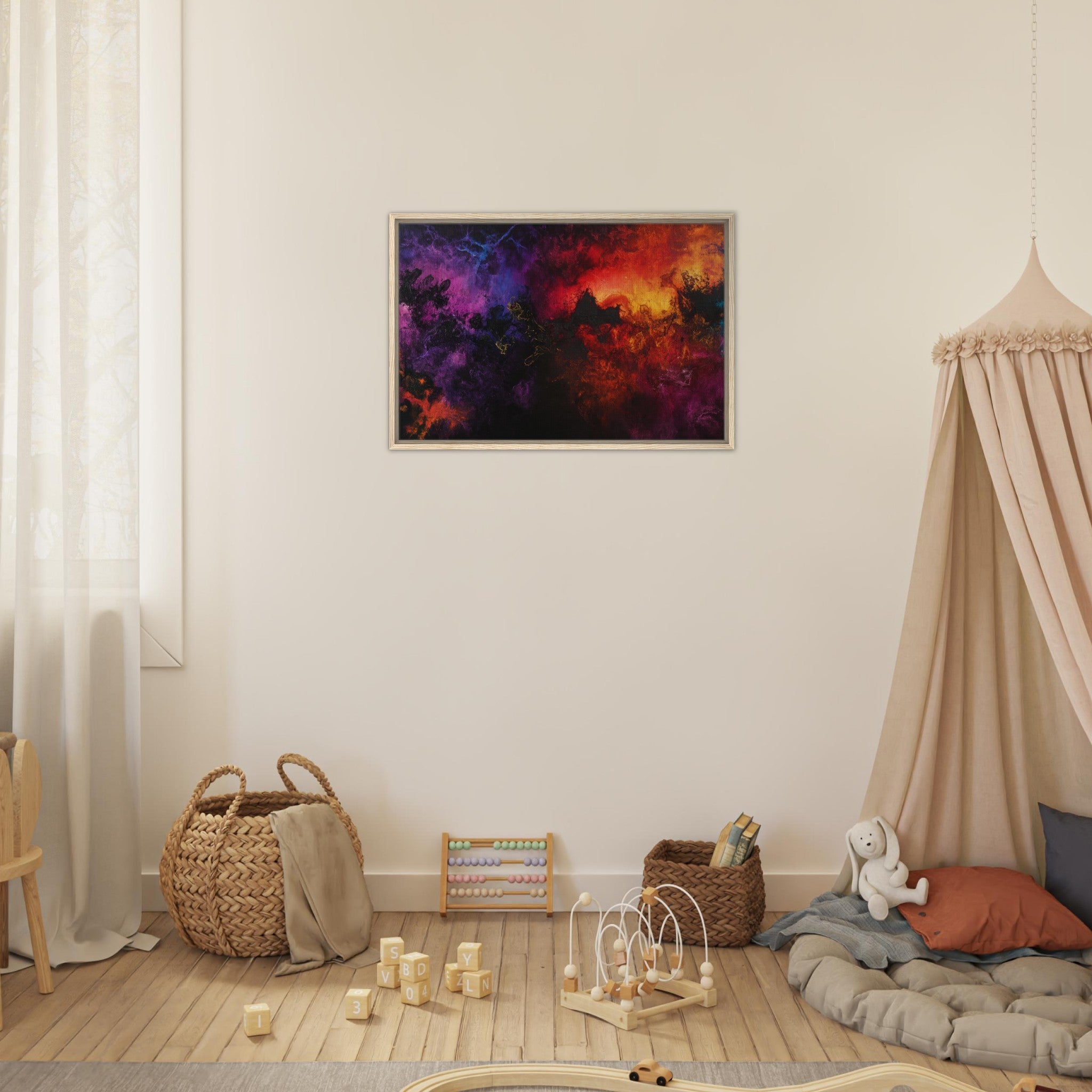 Framed Canvas Landscape - Chromatic Abyss A dark infinite void punctured 3 - Shop Ai Art WebShop - Digital Art online Store