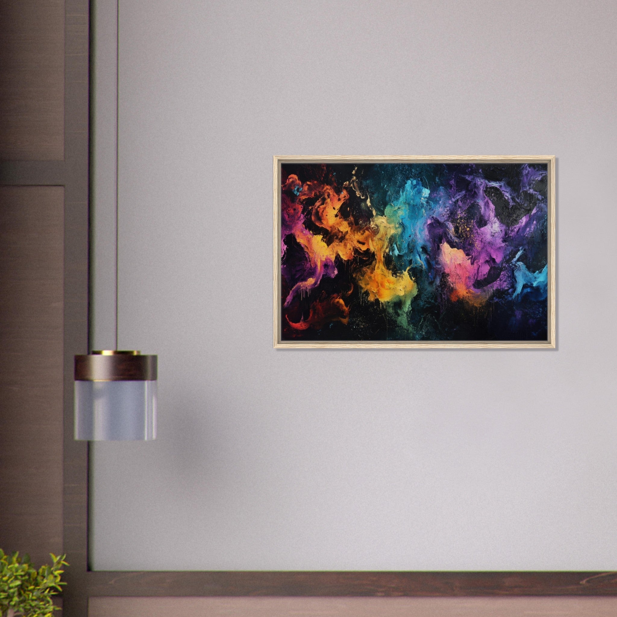 Framed Canvas Landscape - Chromatic Abyss A dark infinite void punctured - Shop Ai Art WebShop - Digital Art online Store