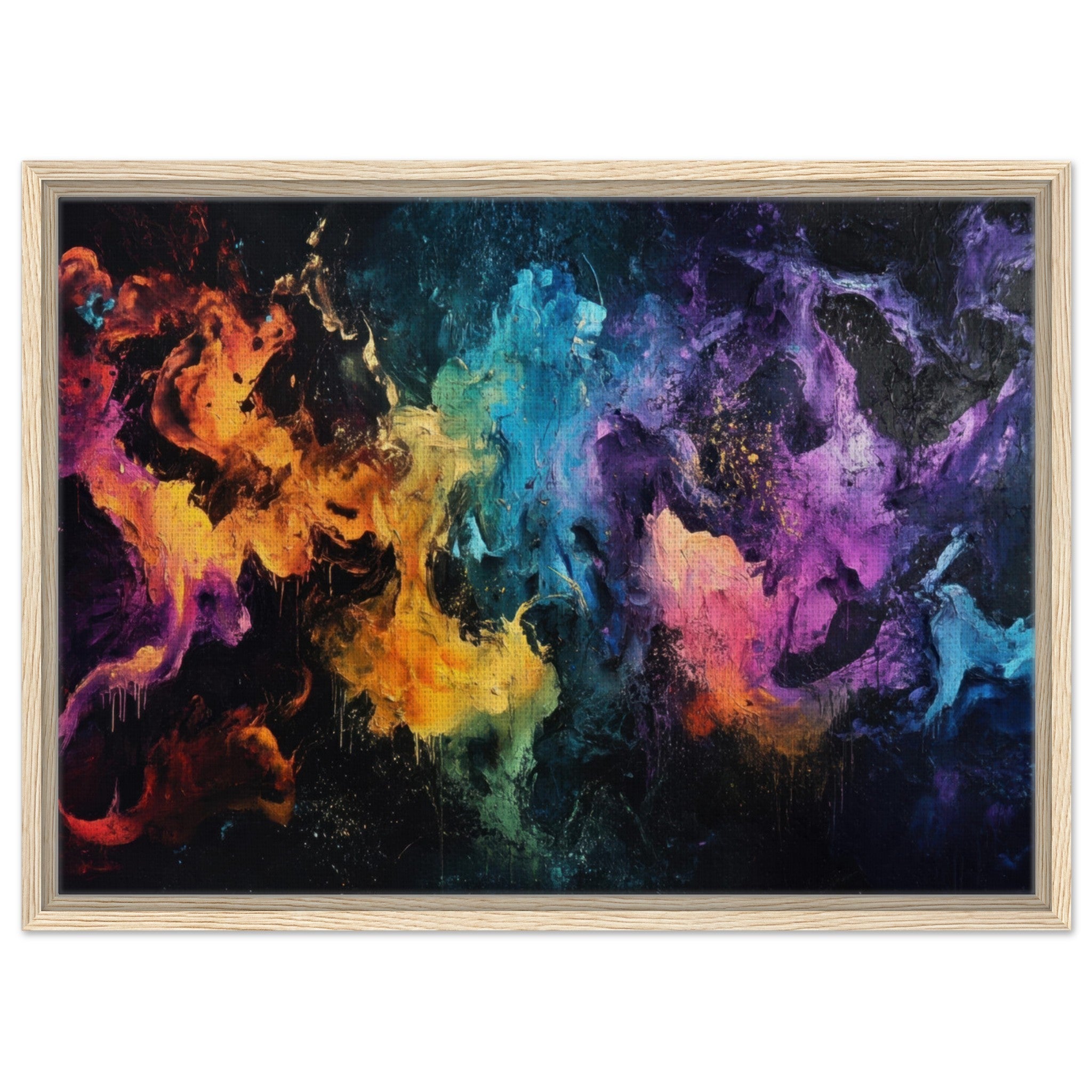 Framed Canvas Landscape - Chromatic Abyss A dark infinite void punctured - Shop Ai Art WebShop - Digital Art online Store