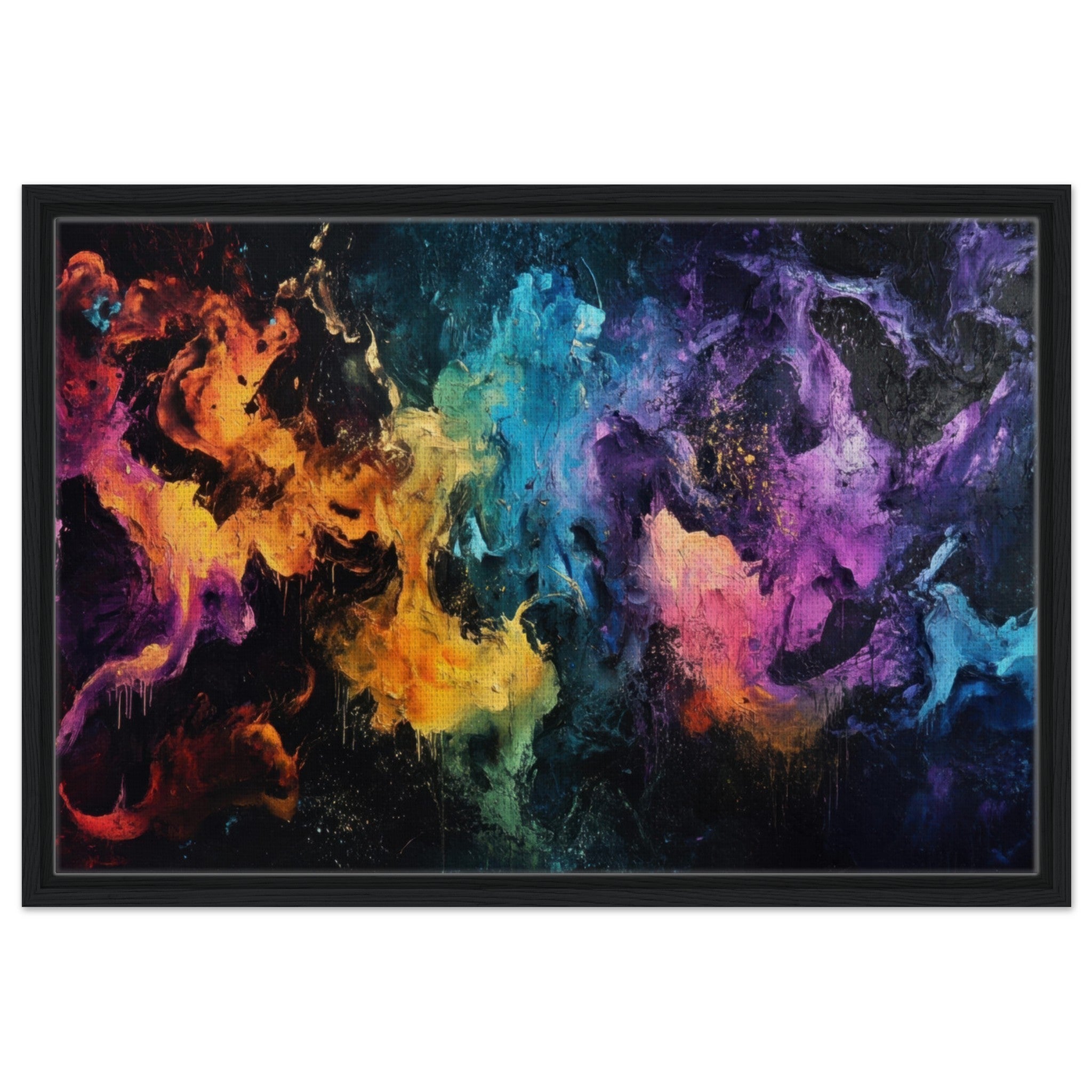 Framed Canvas Landscape - Chromatic Abyss A dark infinite void punctured - Shop Ai Art WebShop - Digital Art online Store