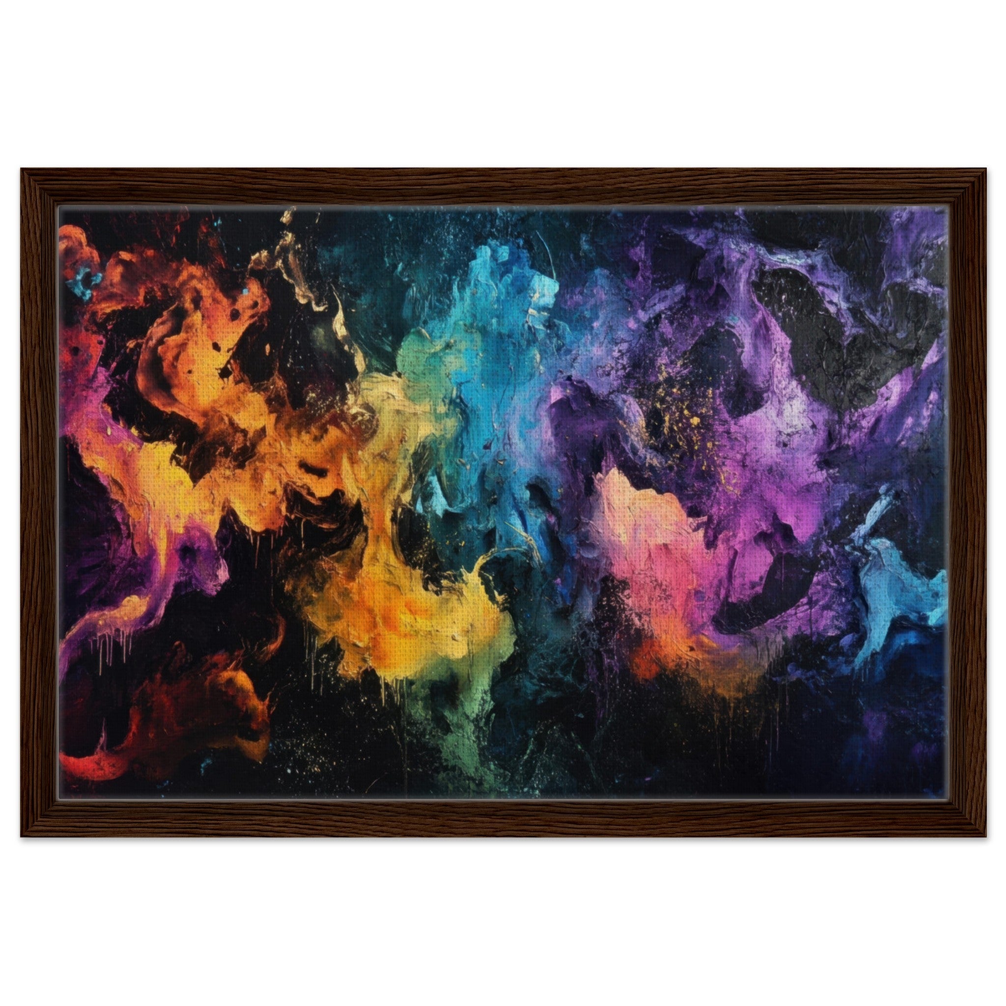 Framed Canvas Landscape - Chromatic Abyss A dark infinite void punctured - Shop Ai Art WebShop - Digital Art online Store