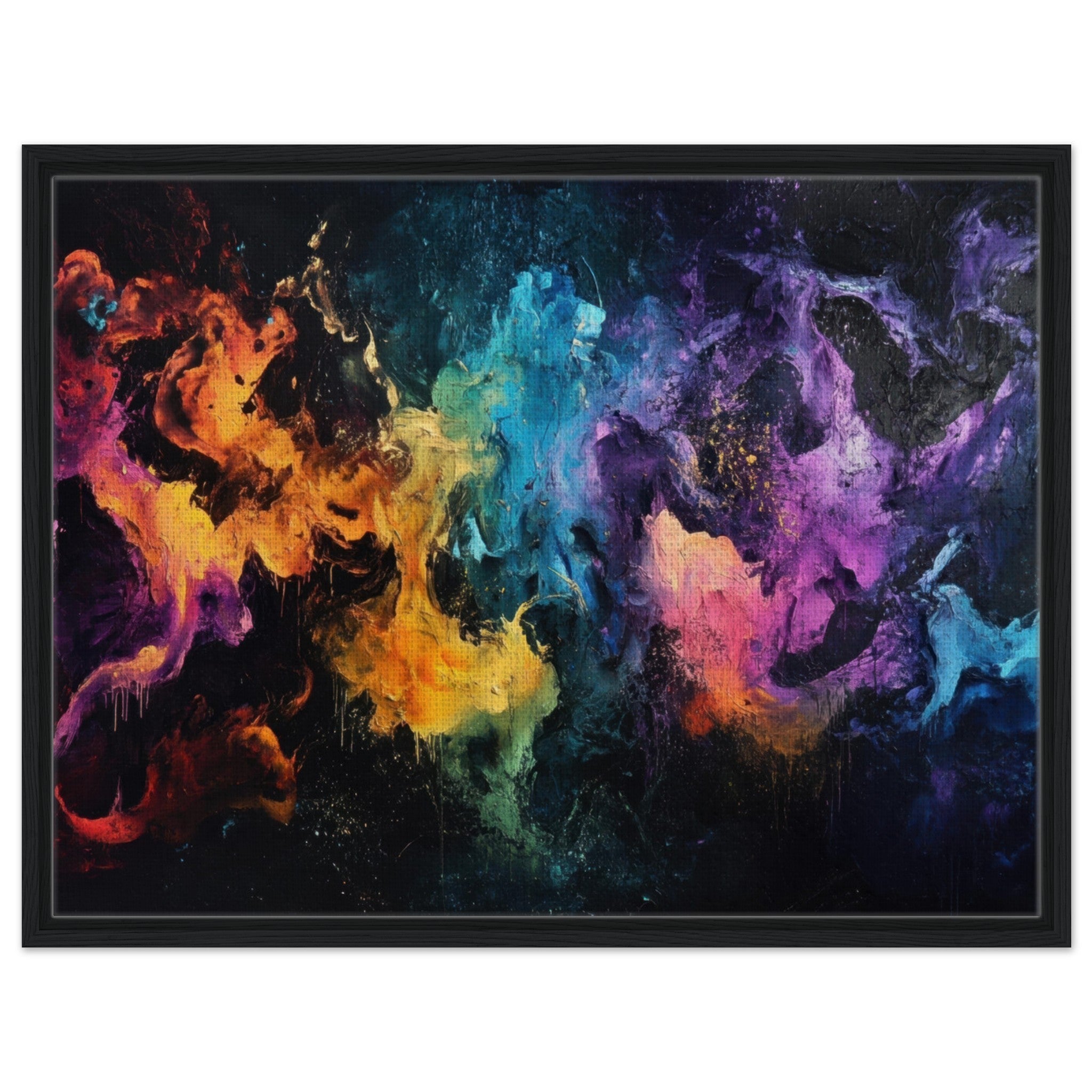 Framed Canvas Landscape - Chromatic Abyss A dark infinite void punctured - Shop Ai Art WebShop - Digital Art online Store