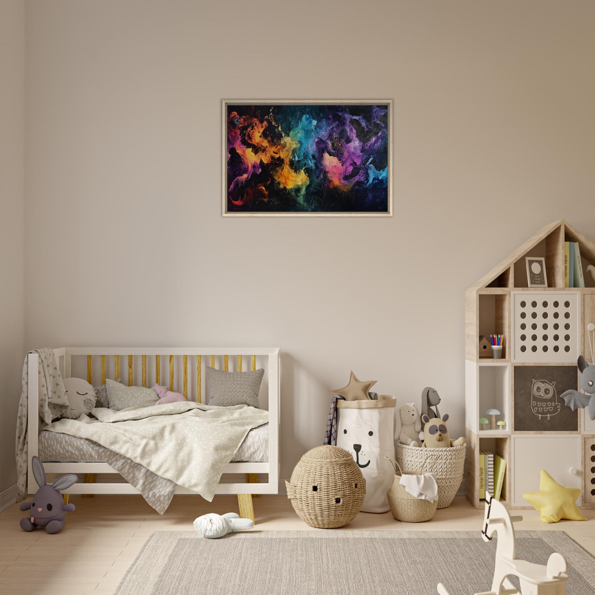 Framed Canvas Landscape - Chromatic Abyss A dark infinite void punctured - Shop Ai Art WebShop - Digital Art online Store