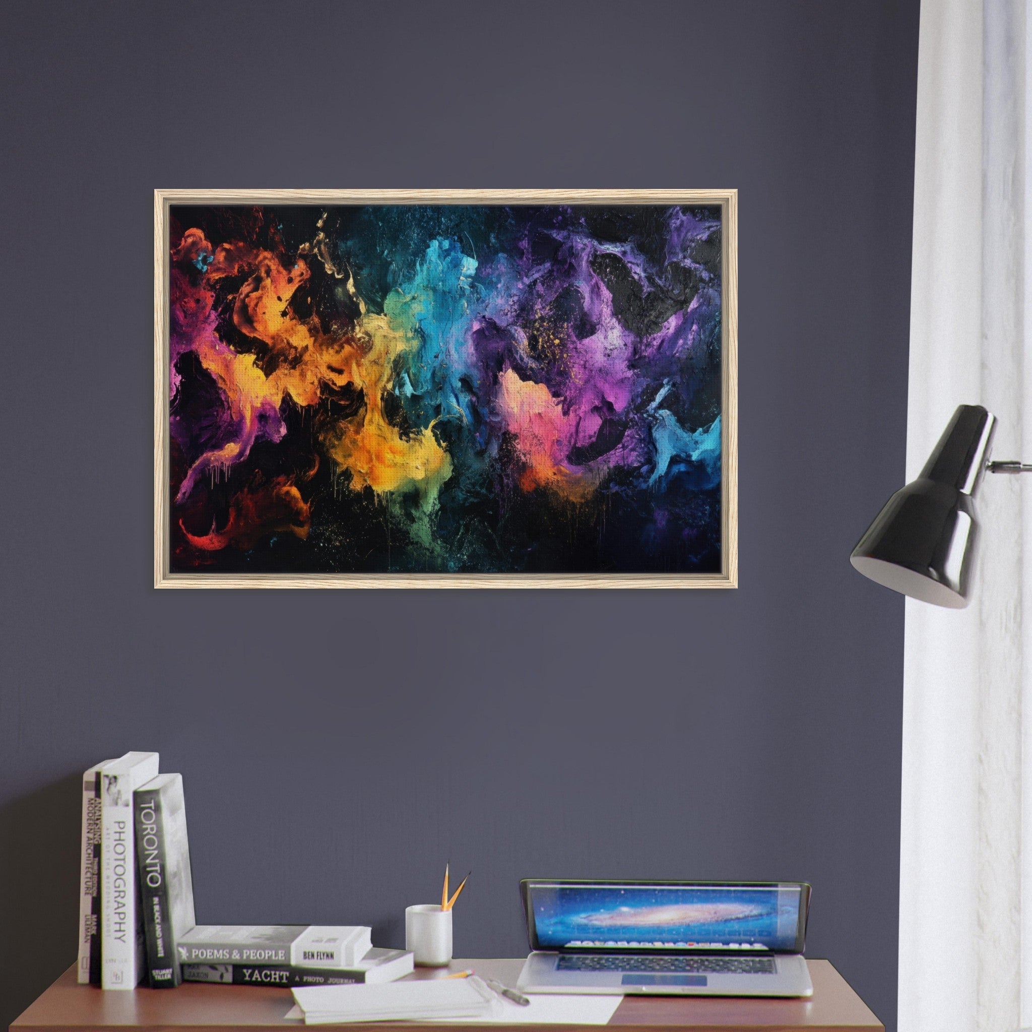 Framed Canvas Landscape - Chromatic Abyss A dark infinite void punctured - Shop Ai Art WebShop - Digital Art online Store
