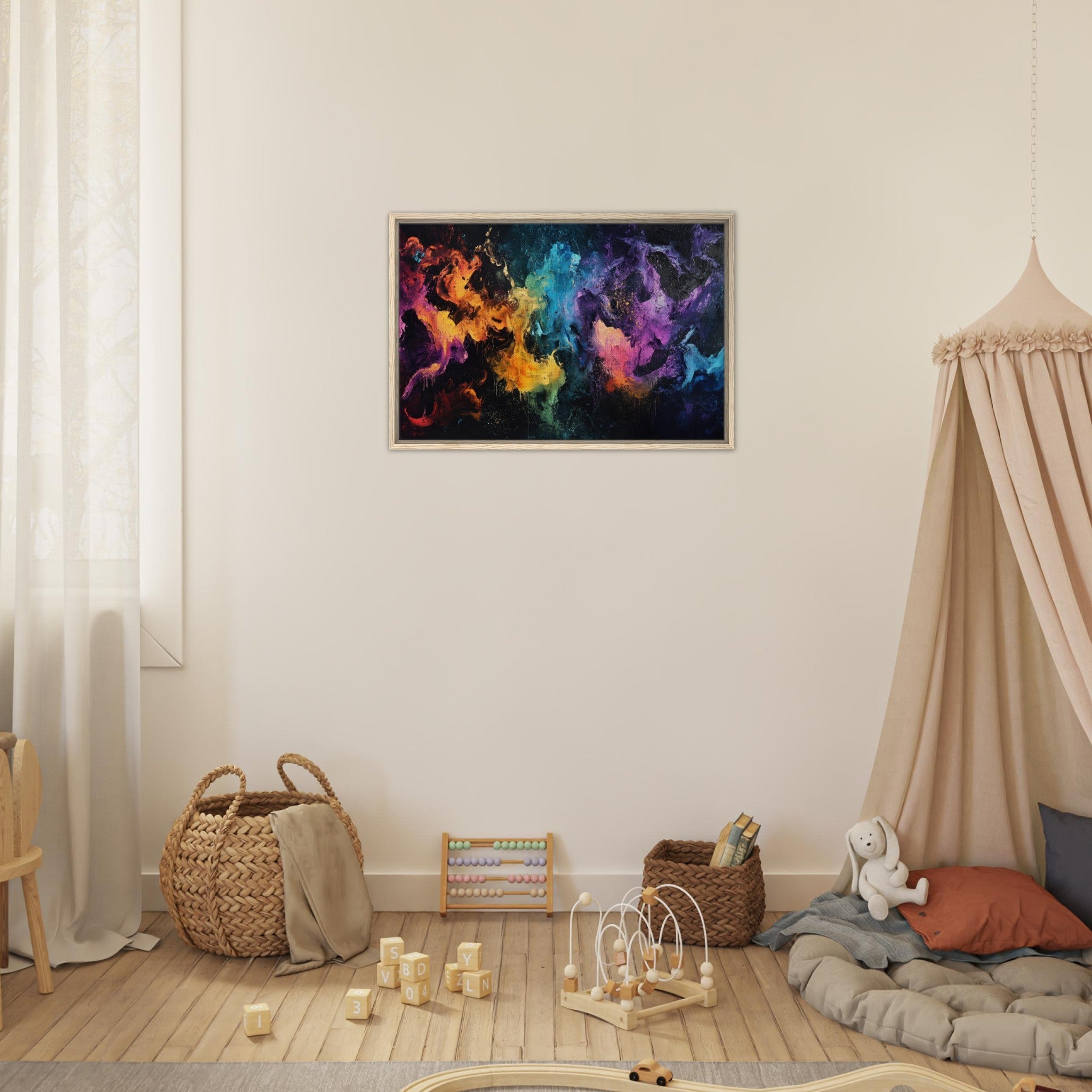 Framed Canvas Landscape - Chromatic Abyss A dark infinite void punctured - Shop Ai Art WebShop - Digital Art online Store