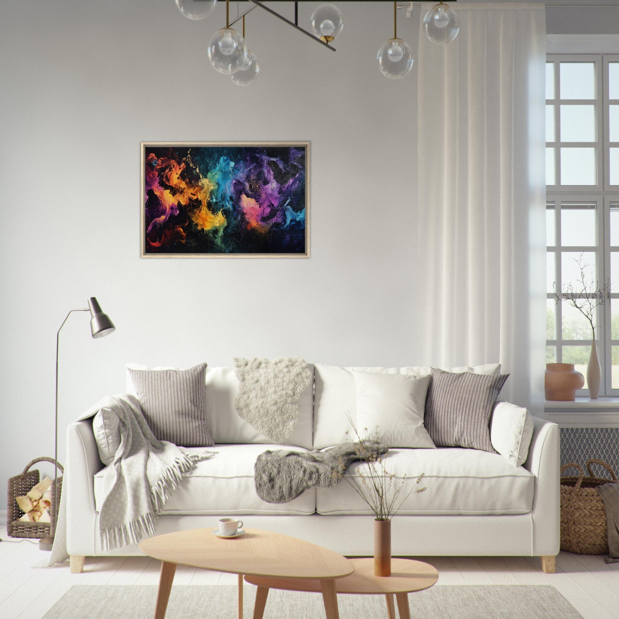 Framed Canvas Landscape - Chromatic Abyss A dark infinite void punctured - Shop Ai Art WebShop - Digital Art online Store