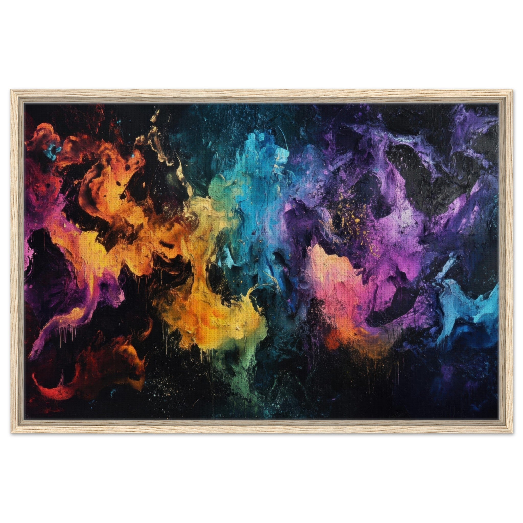 Framed Canvas Landscape - Chromatic Abyss A dark infinite void punctured - Shop Ai Art WebShop - Digital Art online Store