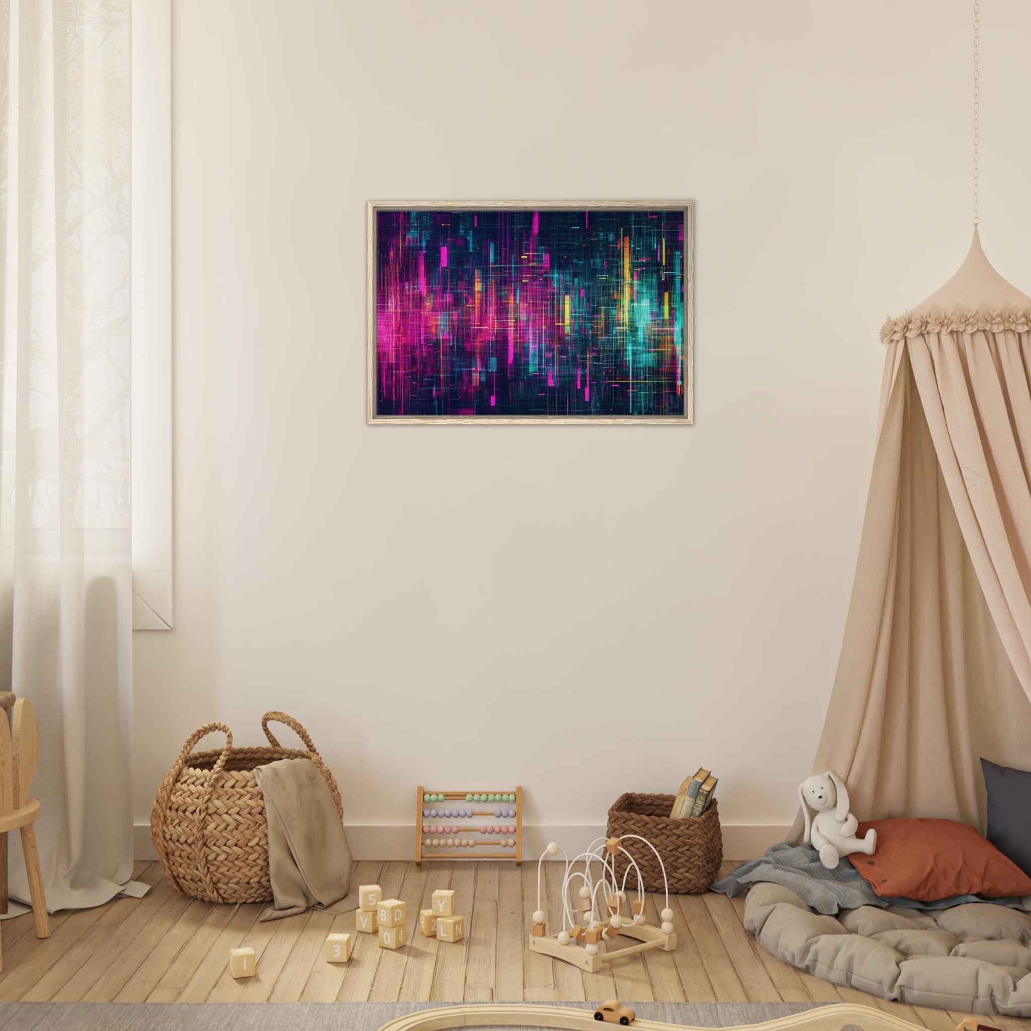 Framed Canvas Landscape - Digital Pulse A chaotic burst of pitch - inspired - Shop Ai Art WebShop - Digital Art online Store