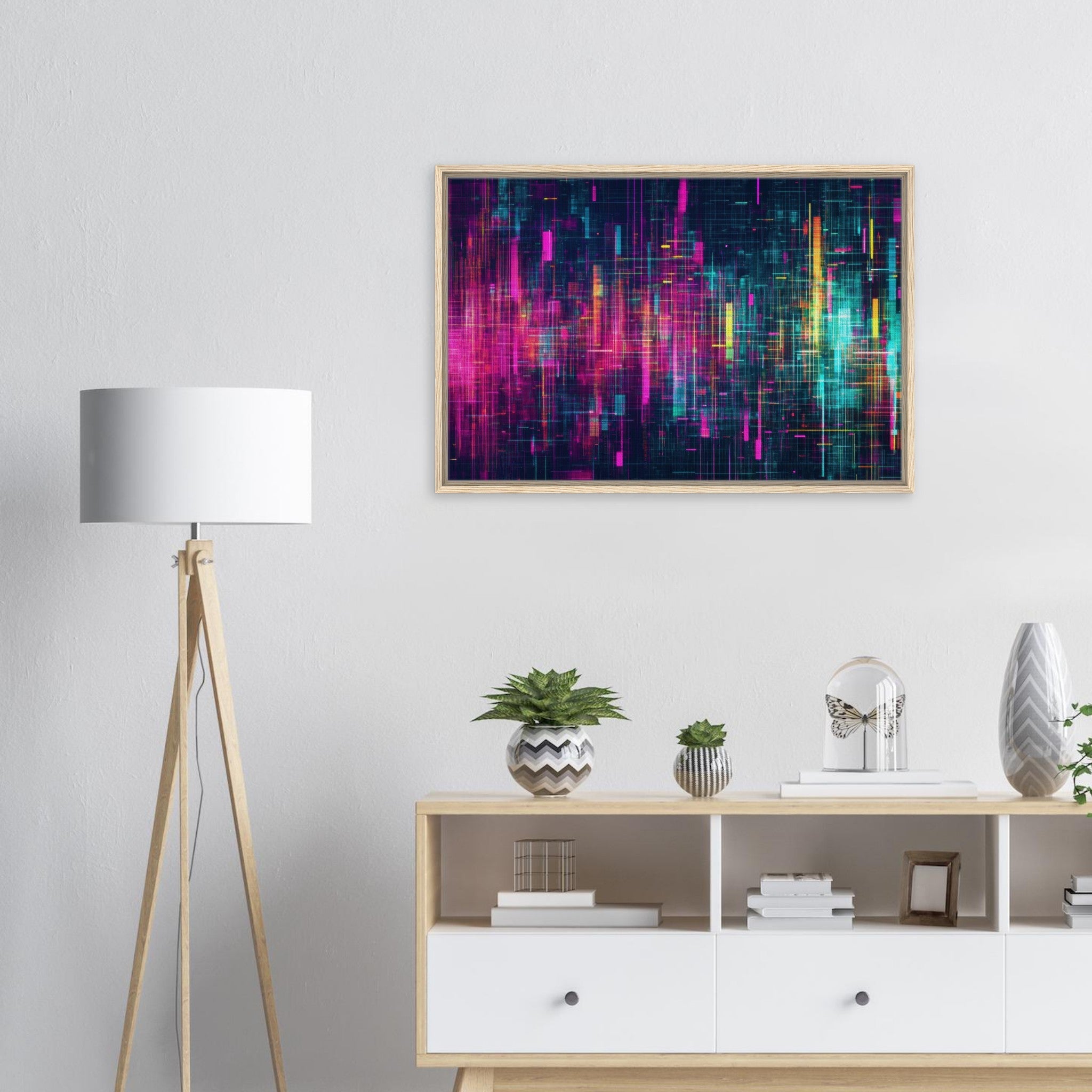 Framed Canvas Landscape - Digital Pulse A chaotic burst of pitch - inspired - Shop Ai Art WebShop - Digital Art online Store