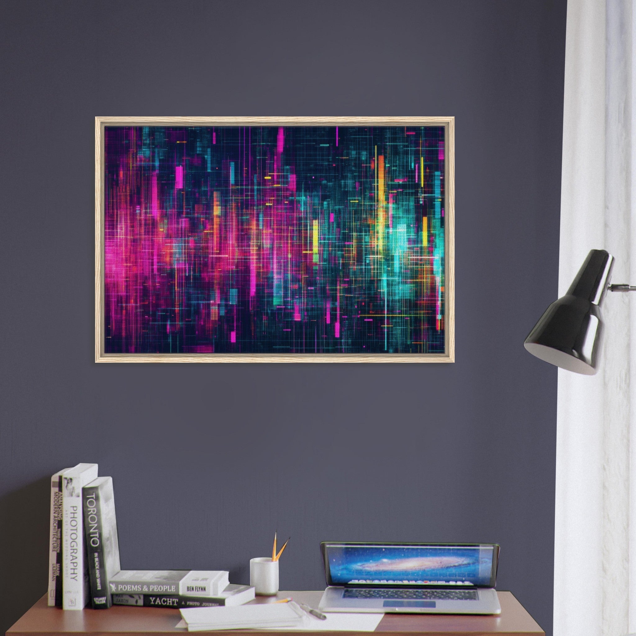 Framed Canvas Landscape - Digital Pulse A chaotic burst of pitch - inspired - Shop Ai Art WebShop - Digital Art online Store