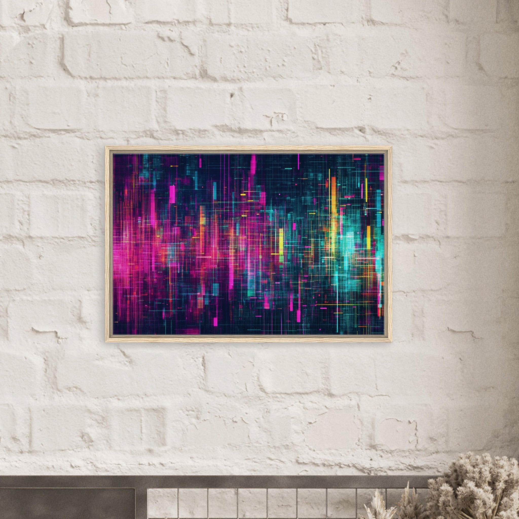 Framed Canvas Landscape - Digital Pulse A chaotic burst of pitch - inspired - Shop Ai Art WebShop - Digital Art online Store
