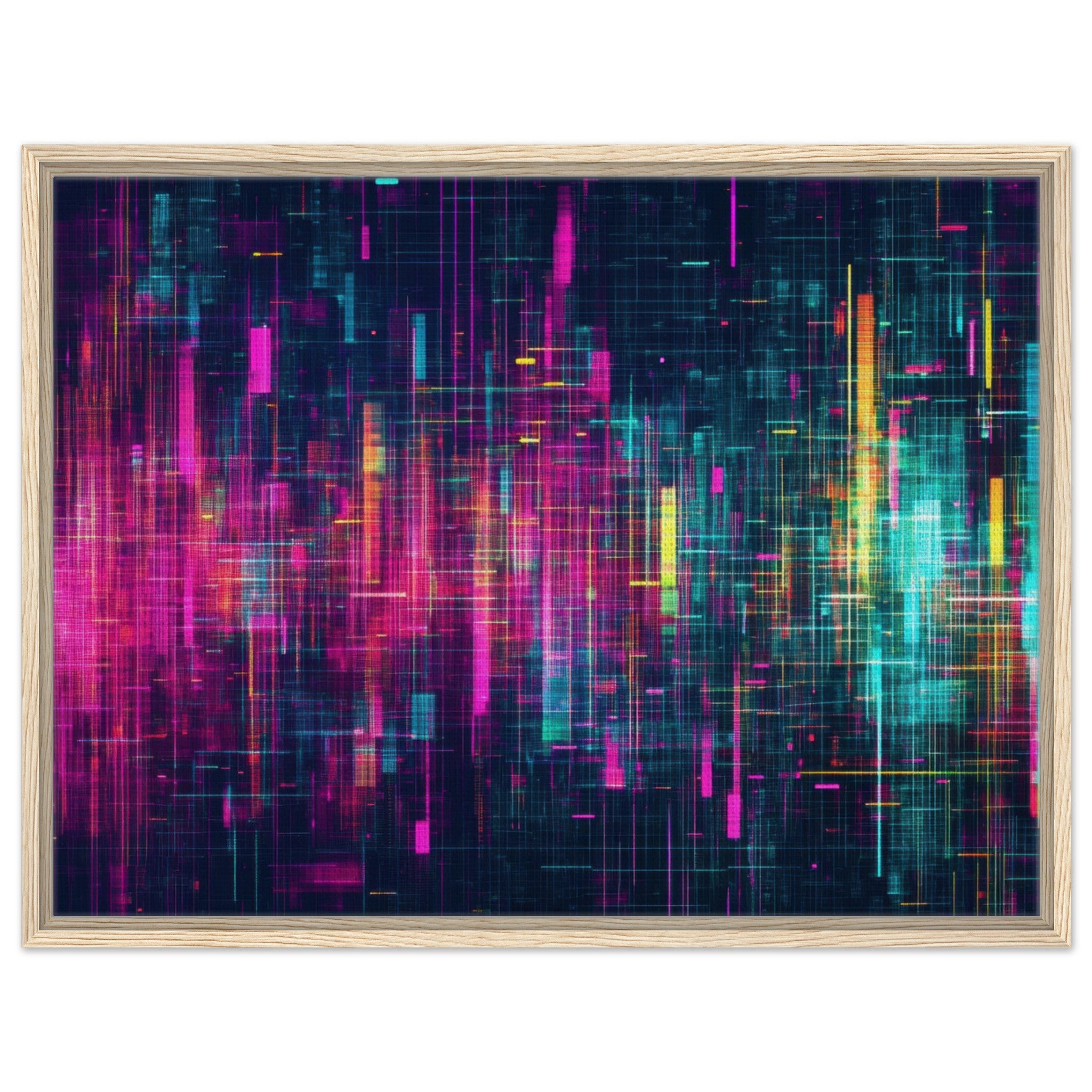 Framed Canvas Landscape - Digital Pulse A chaotic burst of pitch - inspired - Shop Ai Art WebShop - Digital Art online Store