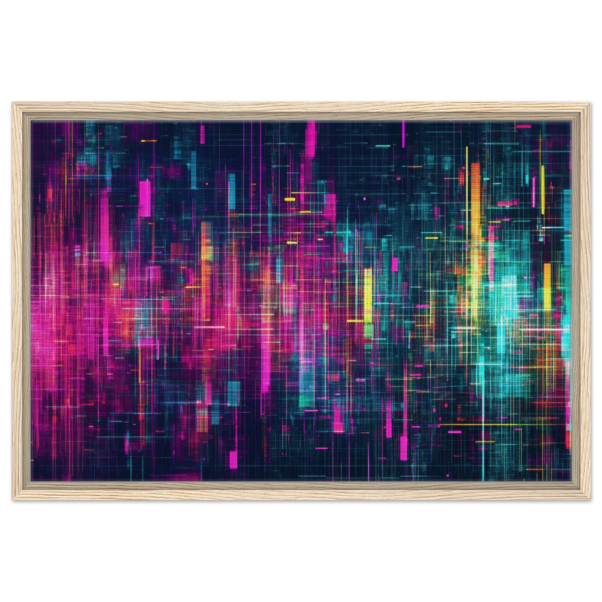 Framed Canvas Landscape - Digital Pulse A chaotic burst of pitch - inspired - Shop Ai Art WebShop - Digital Art online Store