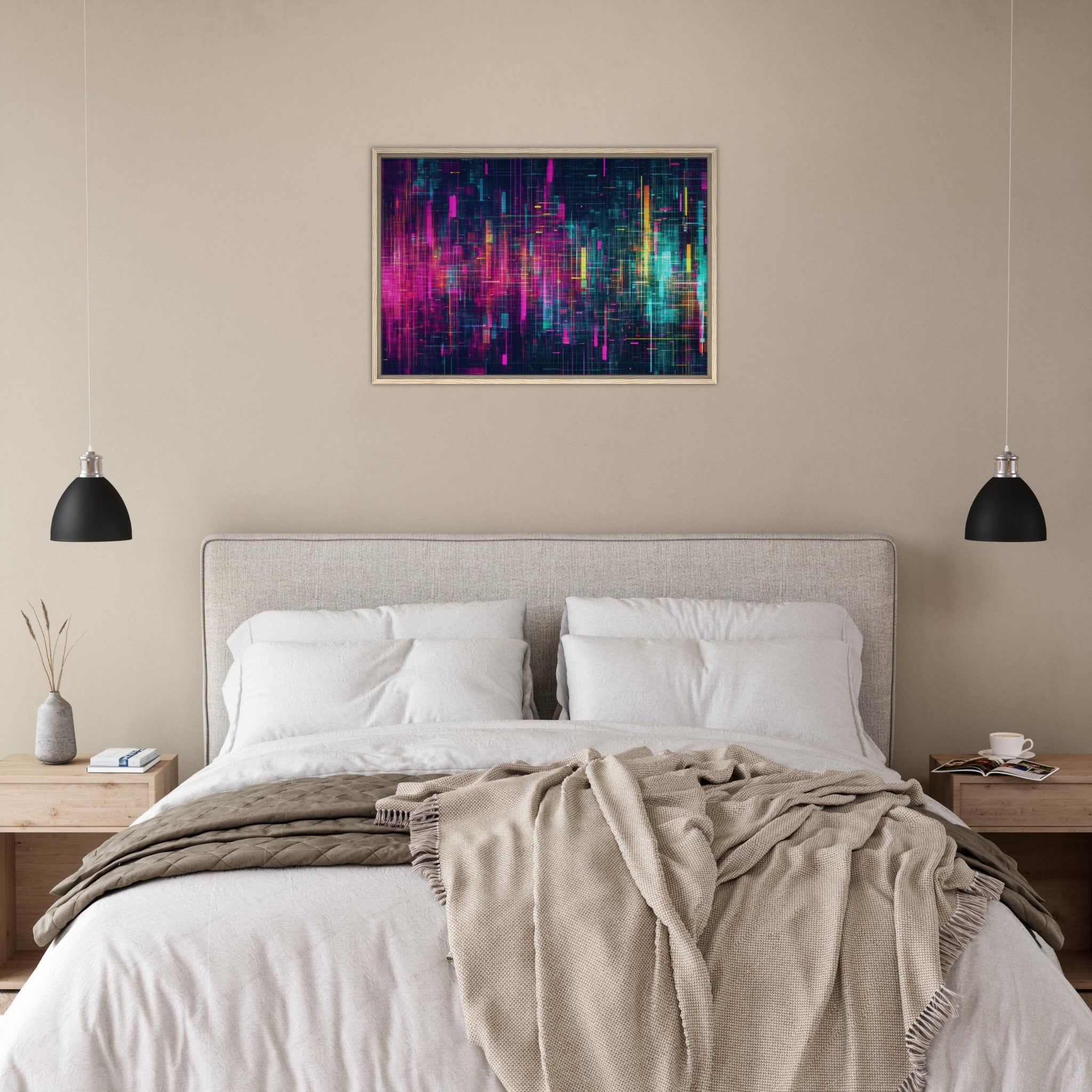 Framed Canvas Landscape - Digital Pulse A chaotic burst of pitch - inspired - Shop Ai Art WebShop - Digital Art online Store