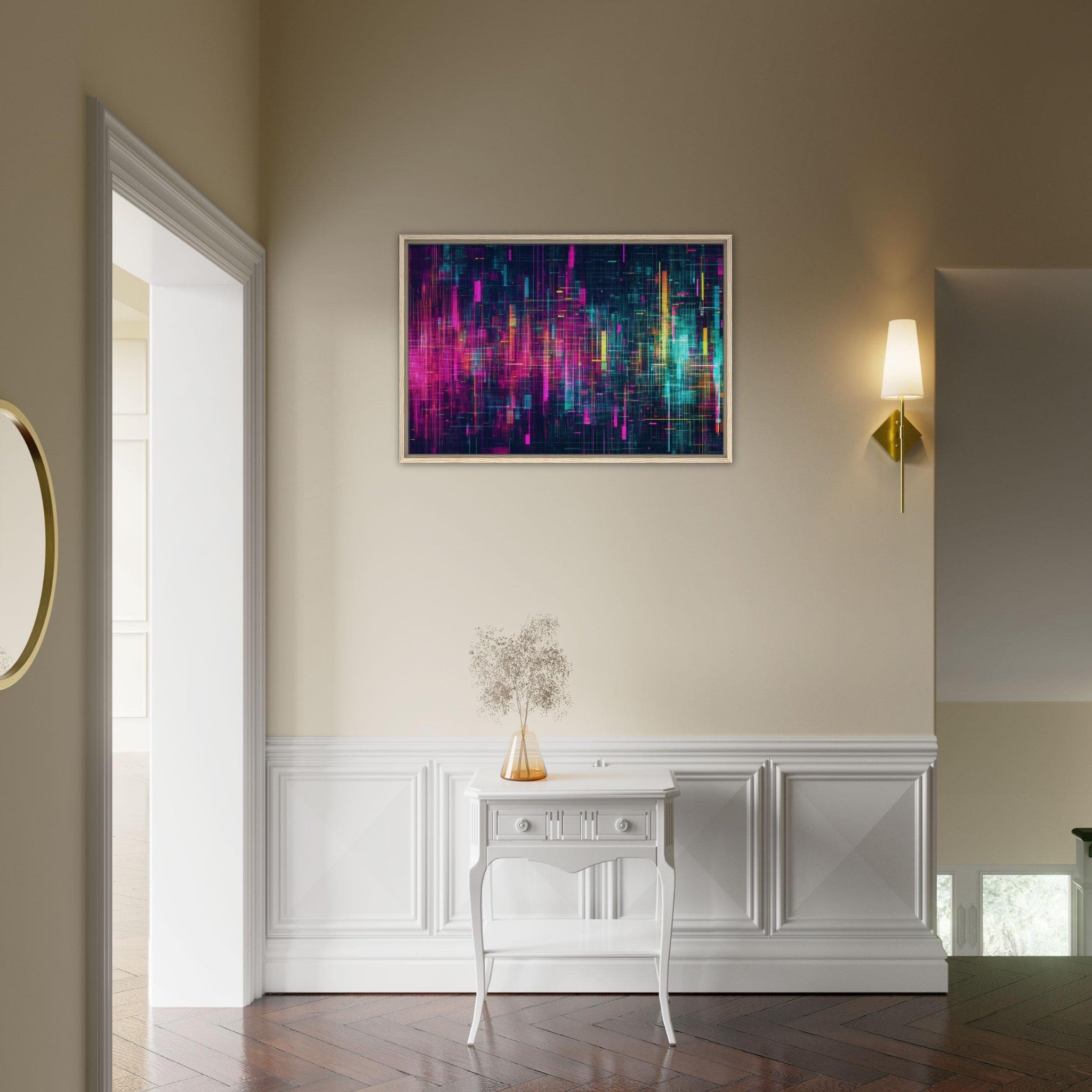 Framed Canvas Landscape - Digital Pulse A chaotic burst of pitch - inspired - Shop Ai Art WebShop - Digital Art online Store