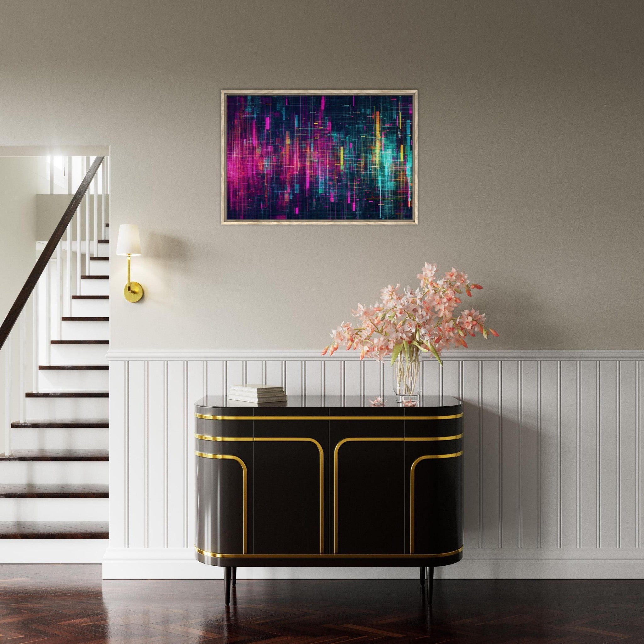 Framed Canvas Landscape - Digital Pulse A chaotic burst of pitch - inspired - Shop Ai Art WebShop - Digital Art online Store