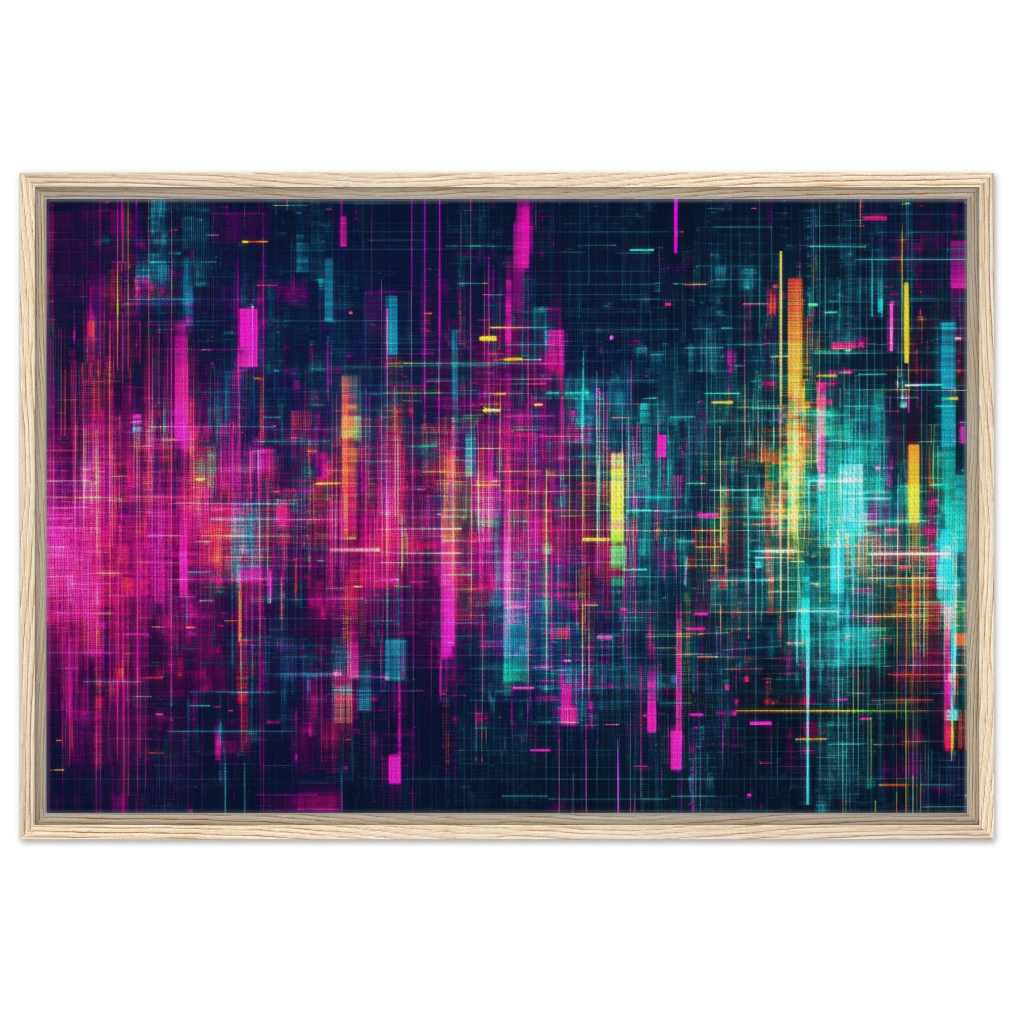 Framed Canvas Landscape - Digital Pulse A chaotic burst of pitch - inspired - Shop Ai Art WebShop - Digital Art online Store