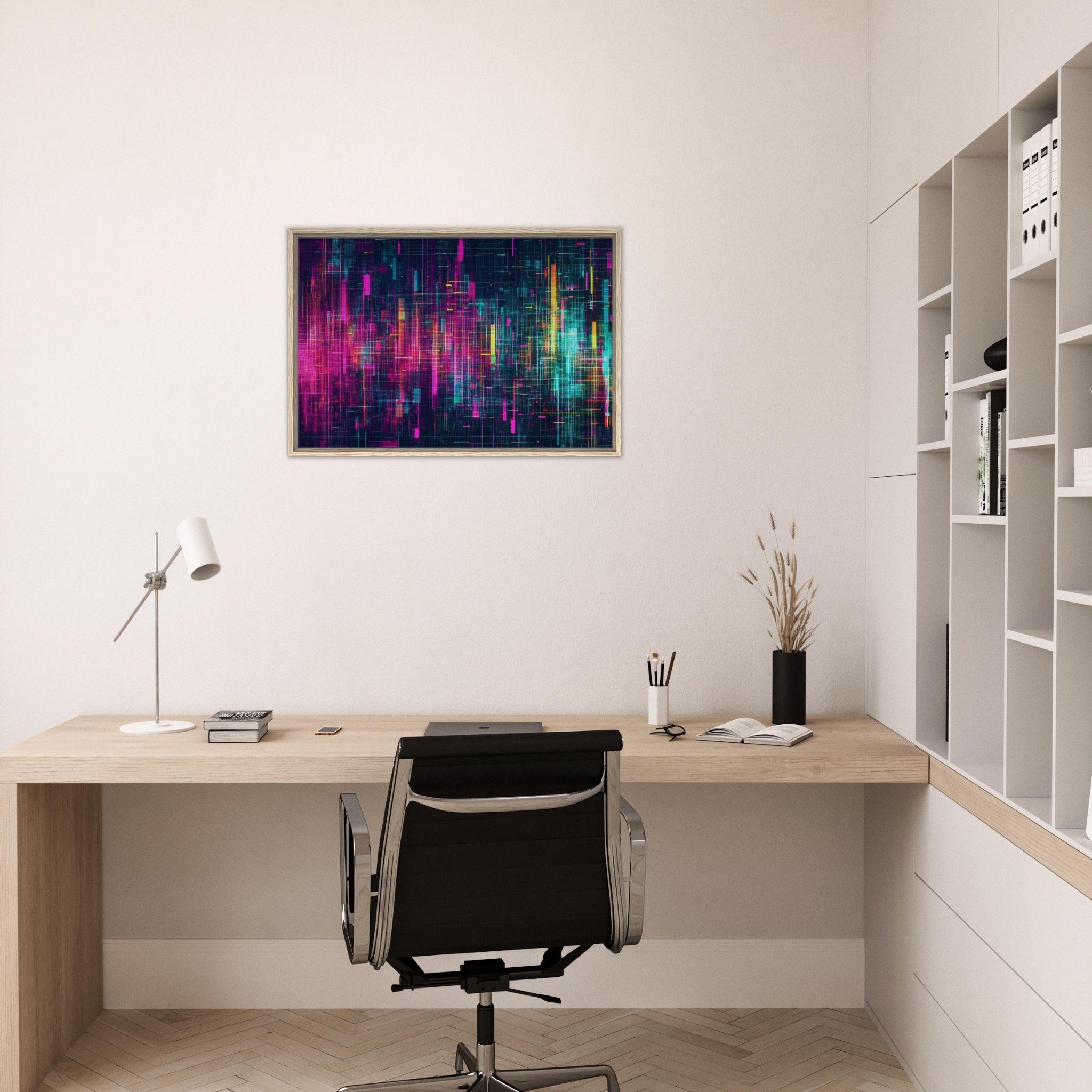 Framed Canvas Landscape - Digital Pulse A chaotic burst of pitch - inspired - Shop Ai Art WebShop - Digital Art online Store