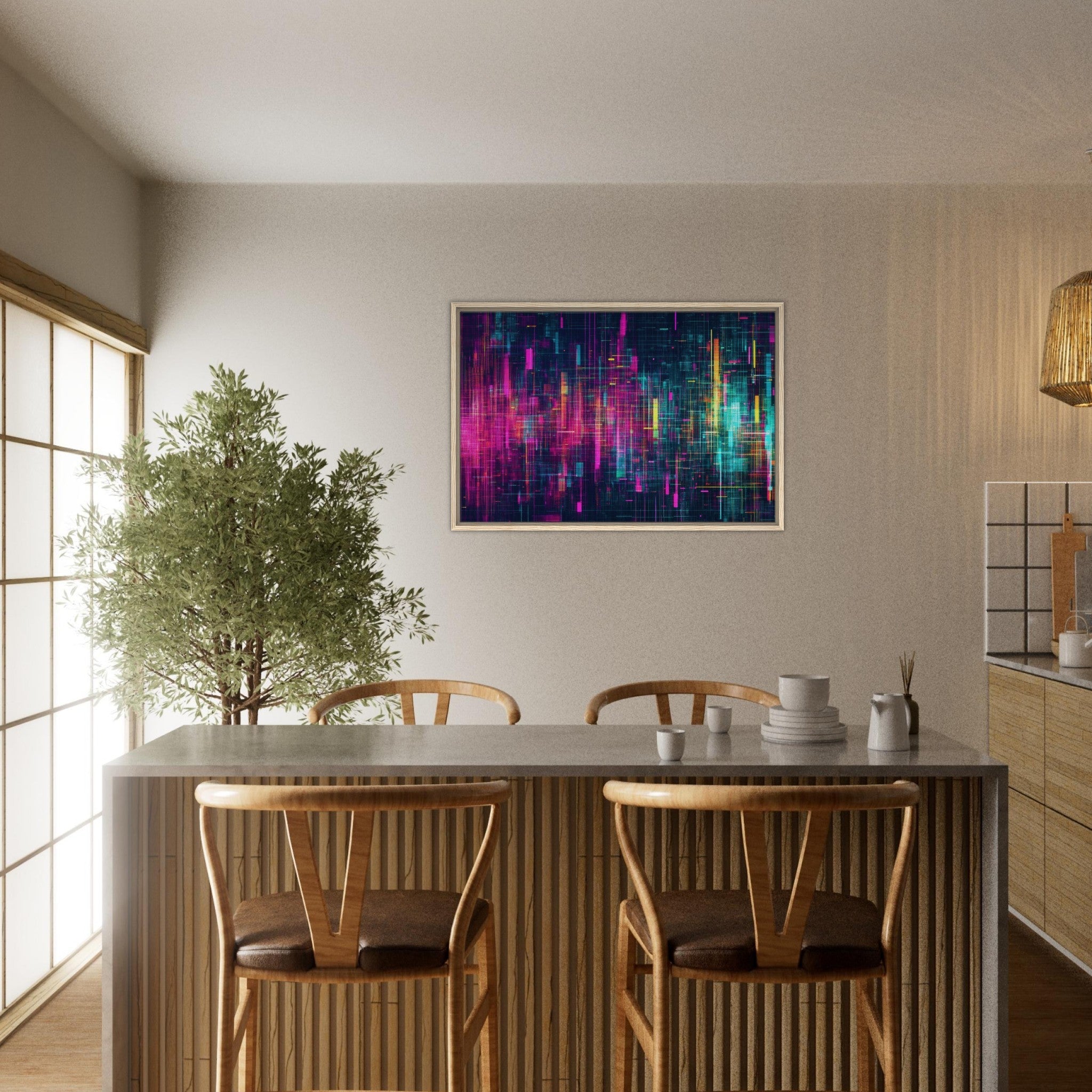 Framed Canvas Landscape - Digital Pulse A chaotic burst of pitch - inspired - Shop Ai Art WebShop - Digital Art online Store