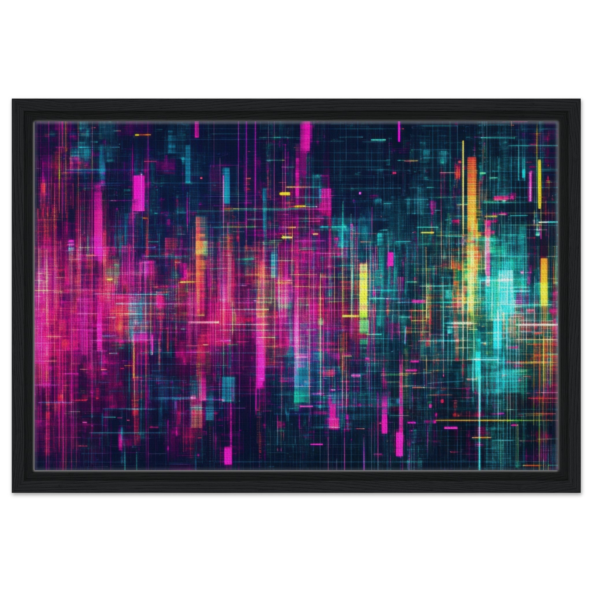 Framed Canvas Landscape - Digital Pulse A chaotic burst of pitch - inspired - Shop Ai Art WebShop - Digital Art online Store