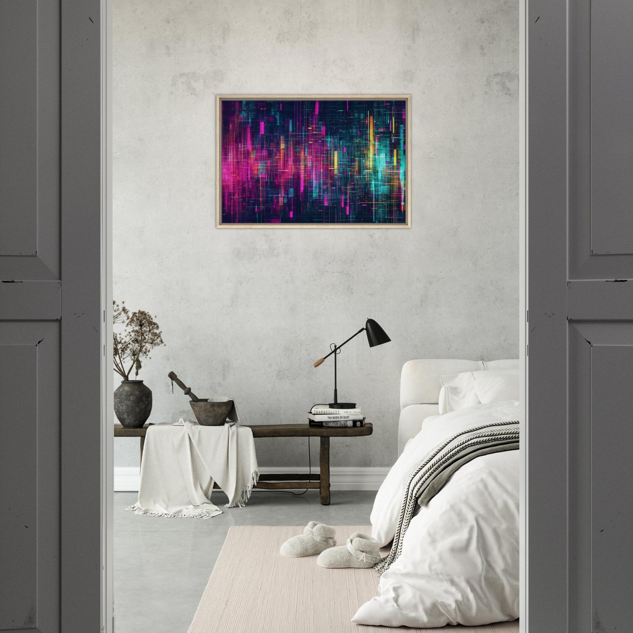 Framed Canvas Landscape - Digital Pulse A chaotic burst of pitch - inspired - Shop Ai Art WebShop - Digital Art online Store