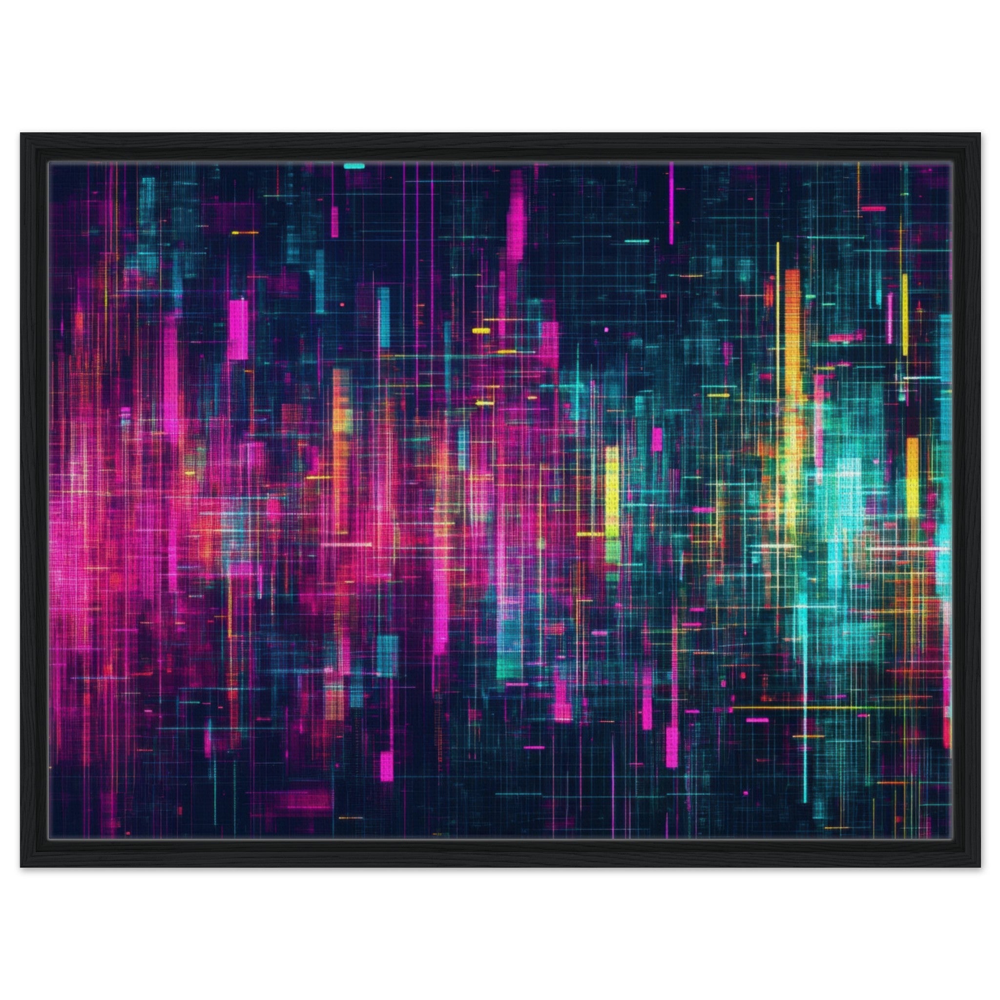 Framed Canvas Landscape - Digital Pulse A chaotic burst of pitch - inspired - Shop Ai Art WebShop - Digital Art online Store