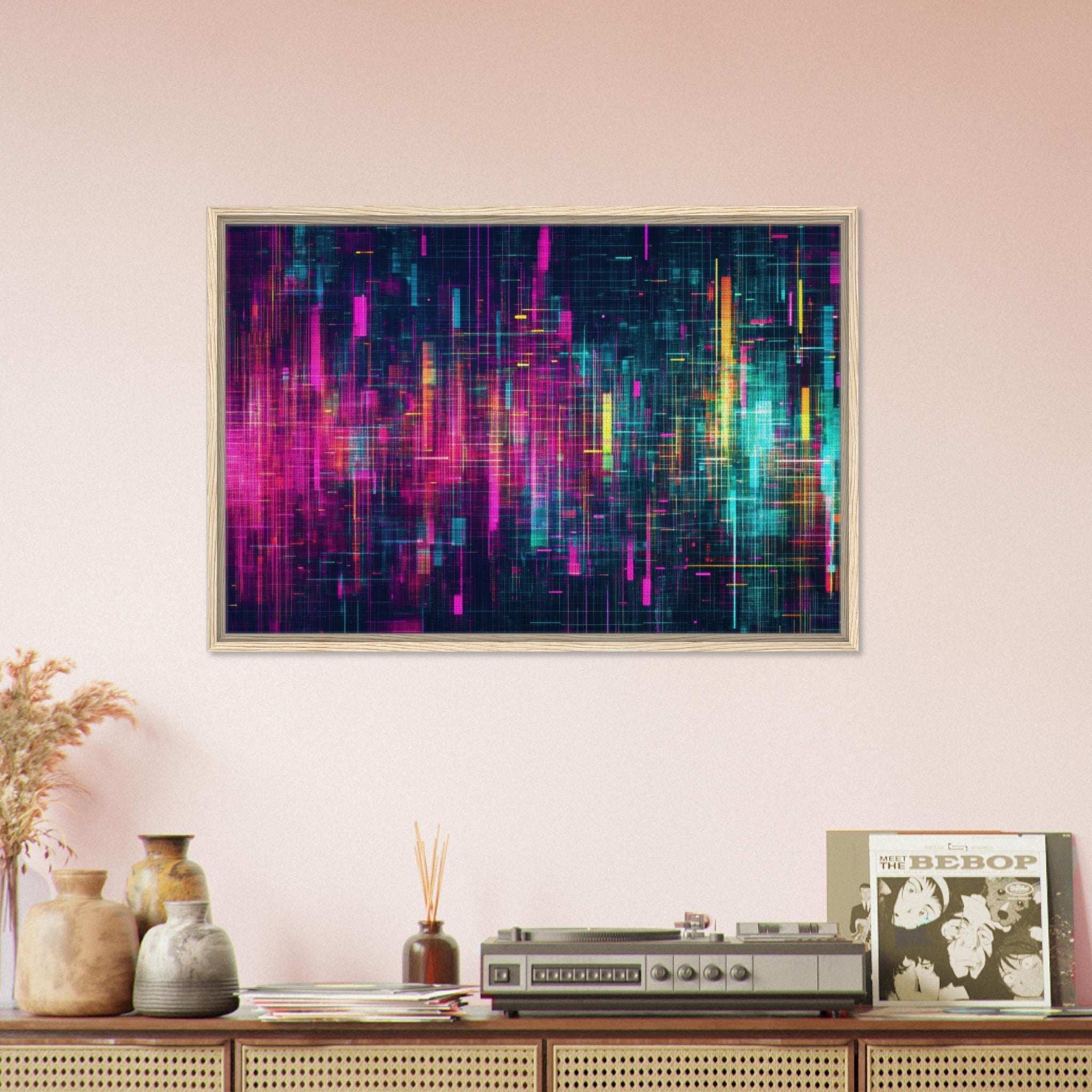 Framed Canvas Landscape - Digital Pulse A chaotic burst of pitch - inspired - Shop Ai Art WebShop - Digital Art online Store