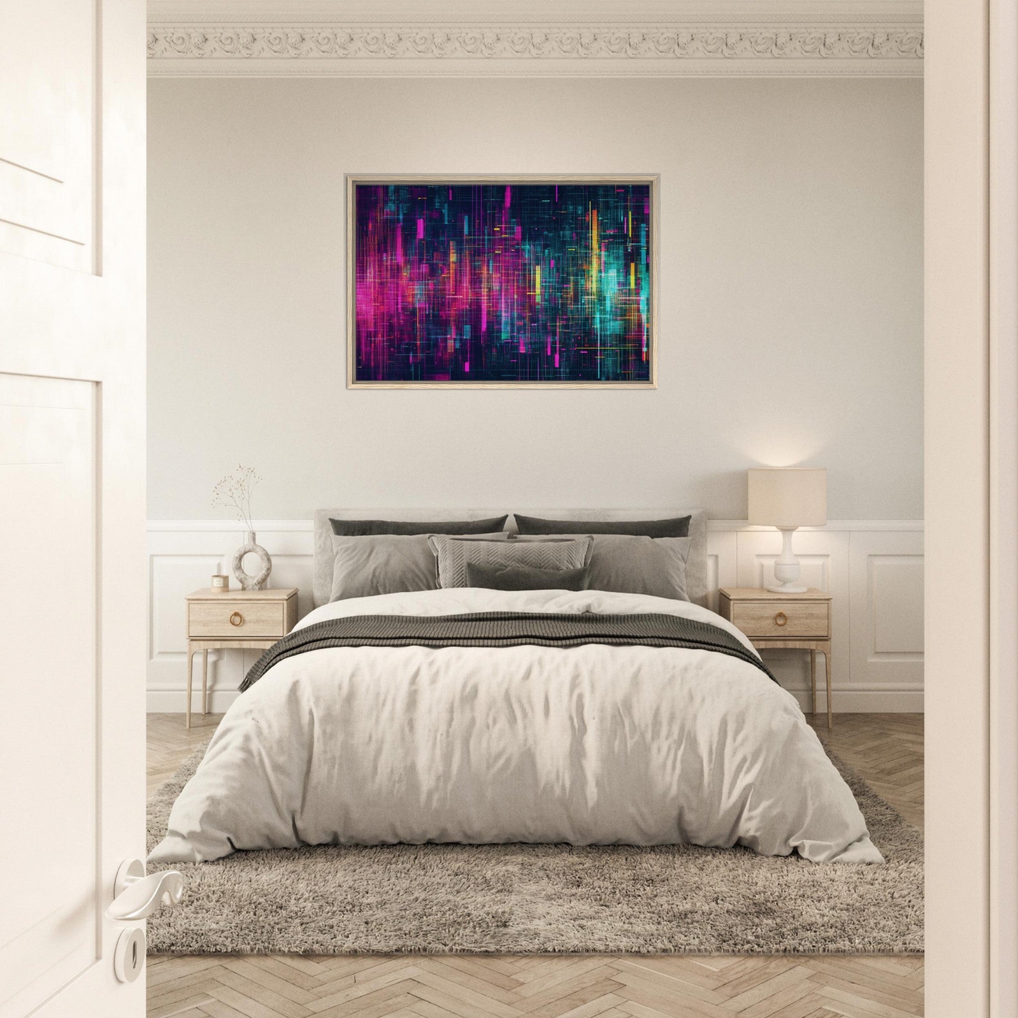 Framed Canvas Landscape - Digital Pulse A chaotic burst of pitch - inspired - Shop Ai Art WebShop - Digital Art online Store