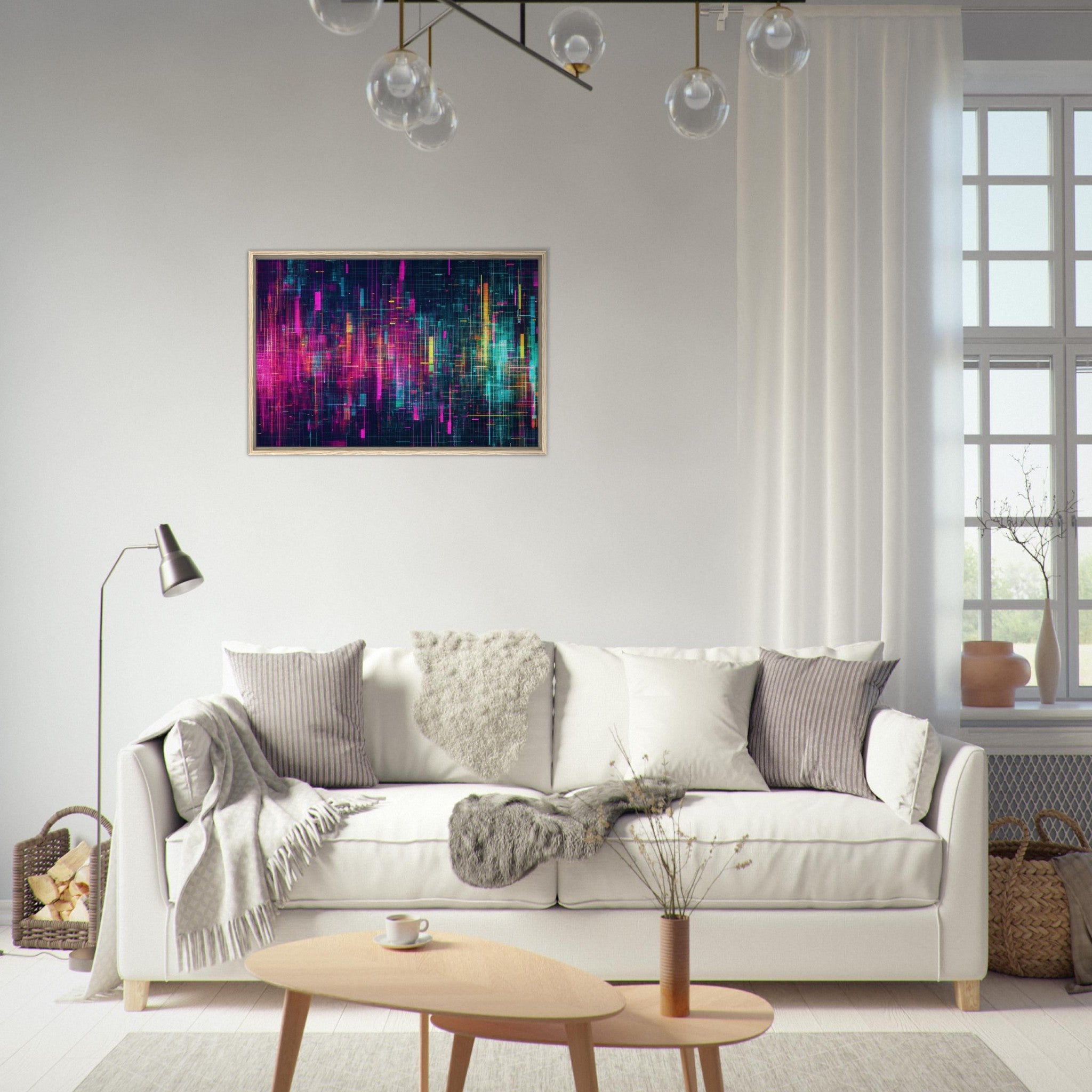 Framed Canvas Landscape - Digital Pulse A chaotic burst of pitch - inspired - Shop Ai Art WebShop - Digital Art online Store