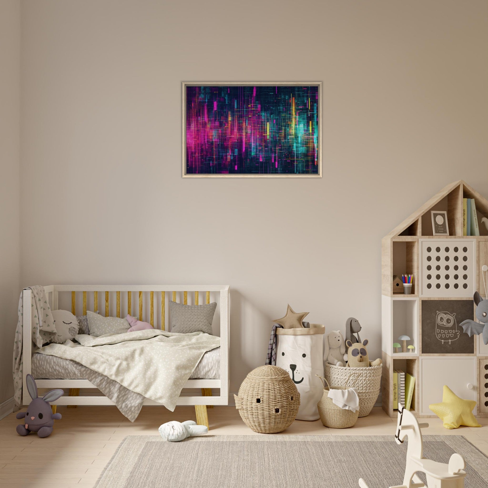 Framed Canvas Landscape - Digital Pulse A chaotic burst of pitch - inspired - Shop Ai Art WebShop - Digital Art online Store