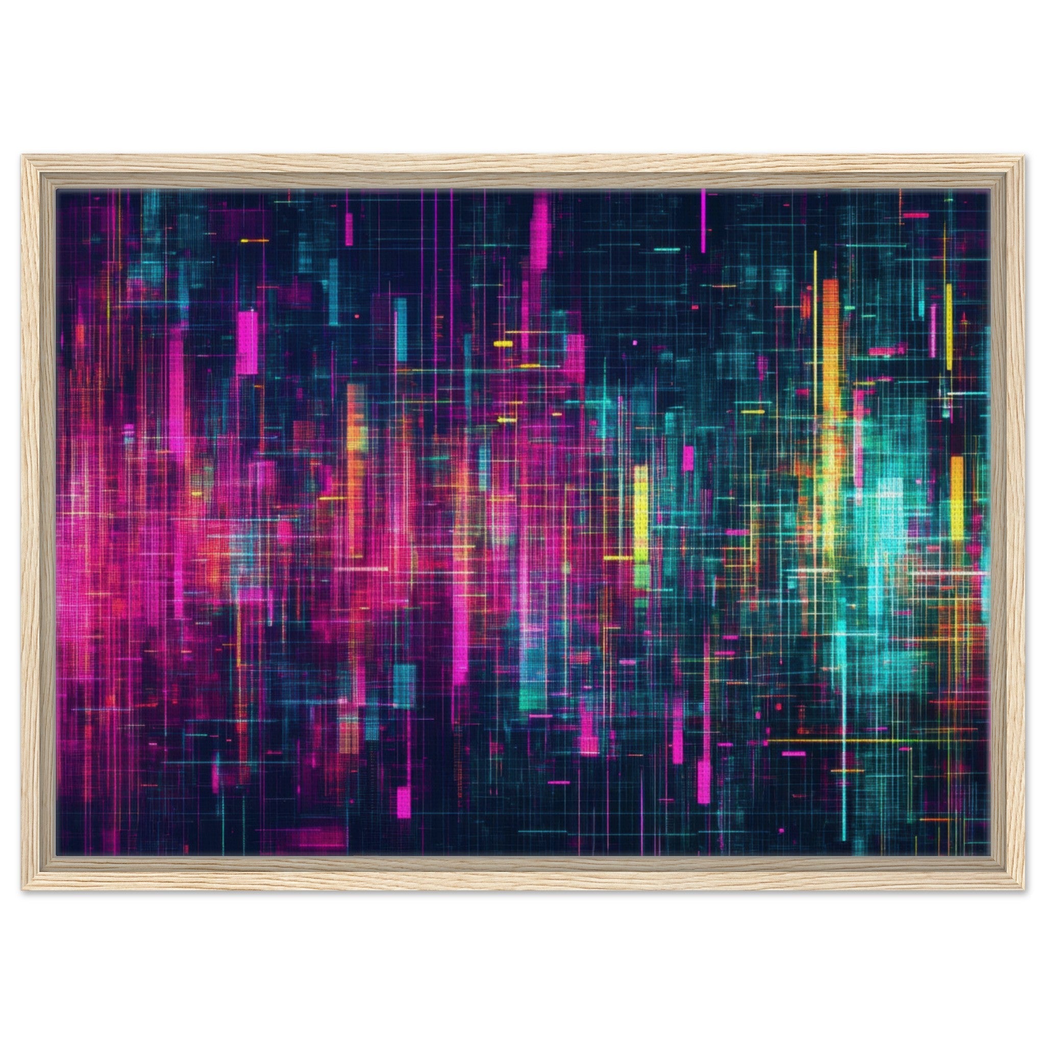 Framed Canvas Landscape - Digital Pulse A chaotic burst of pitch - inspired - Shop Ai Art WebShop - Digital Art online Store