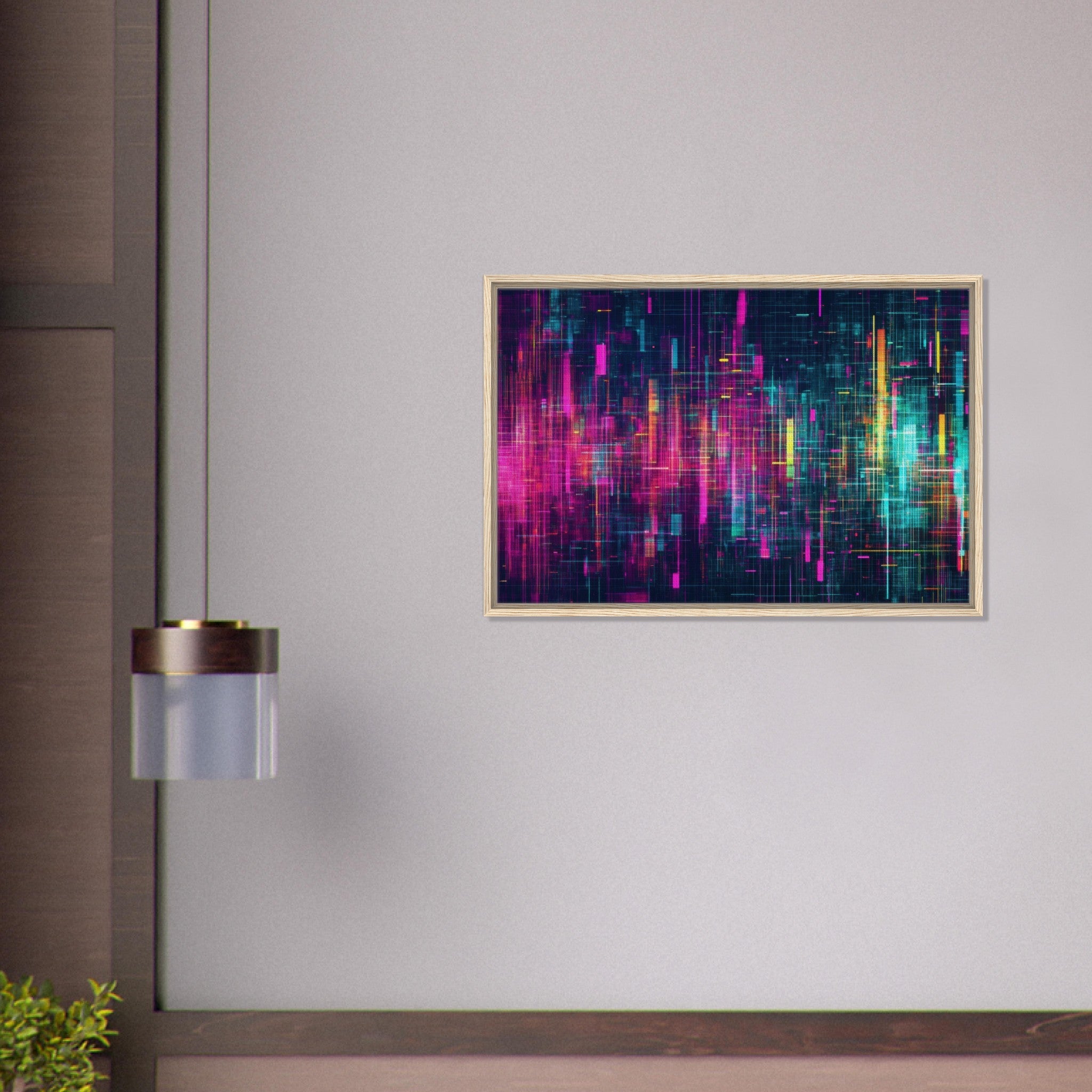 Framed Canvas Landscape - Digital Pulse A chaotic burst of pitch - inspired - Shop Ai Art WebShop - Digital Art online Store