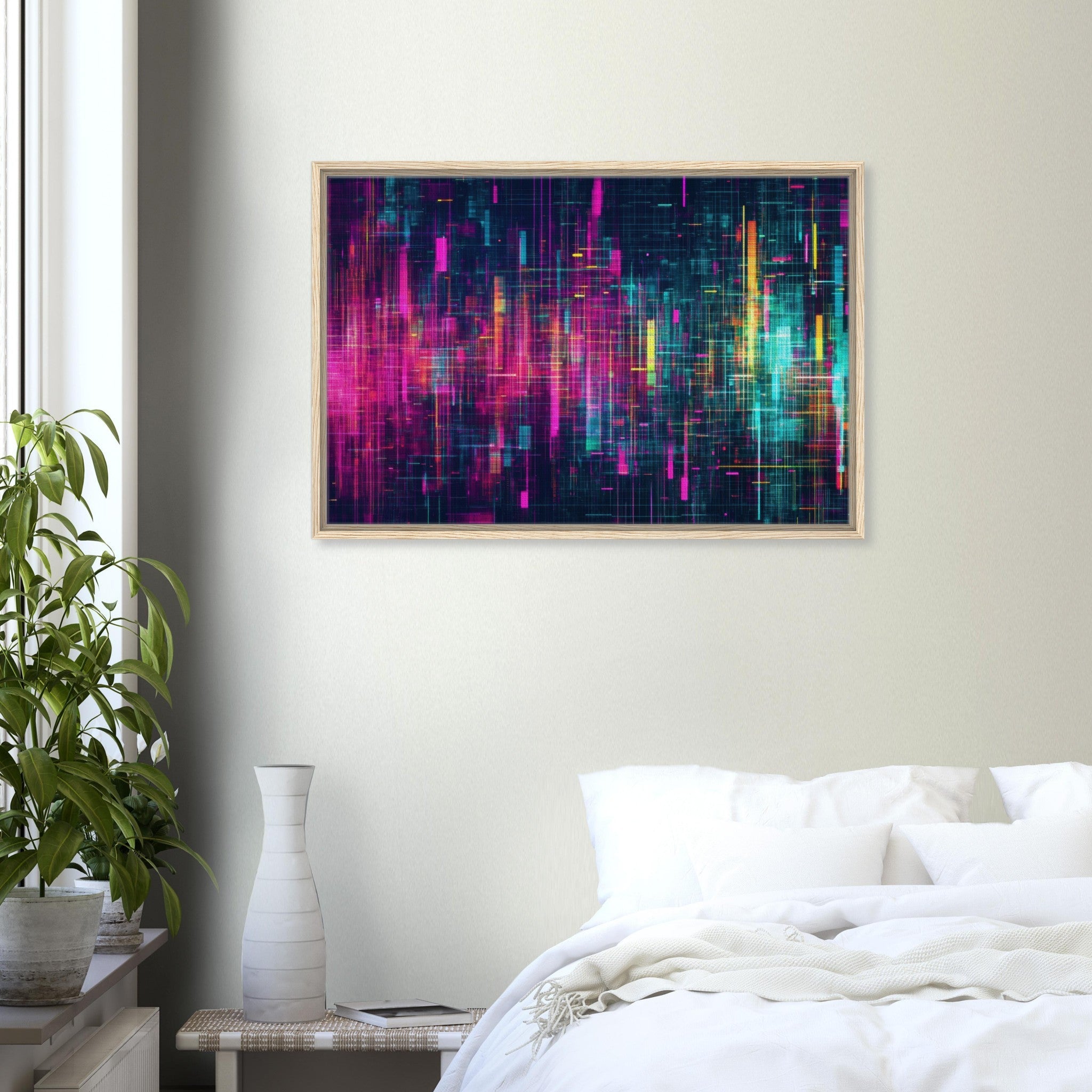 Framed Canvas Landscape - Digital Pulse A chaotic burst of pitch - inspired - Shop Ai Art WebShop - Digital Art online Store