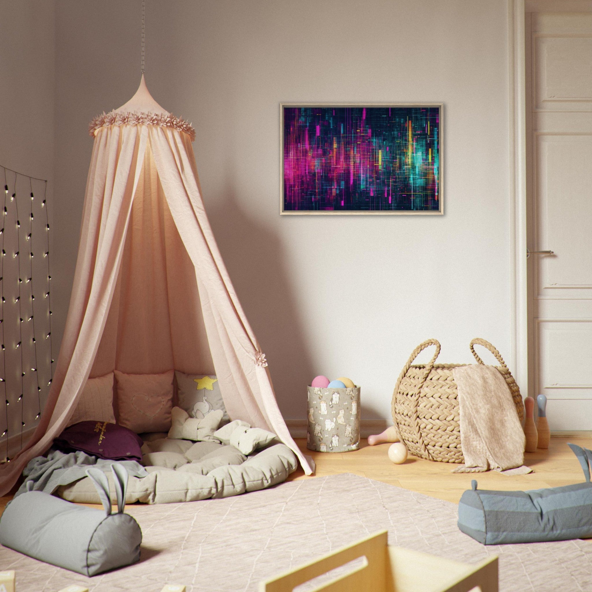 Framed Canvas Landscape - Digital Pulse A chaotic burst of pitch - inspired - Shop Ai Art WebShop - Digital Art online Store