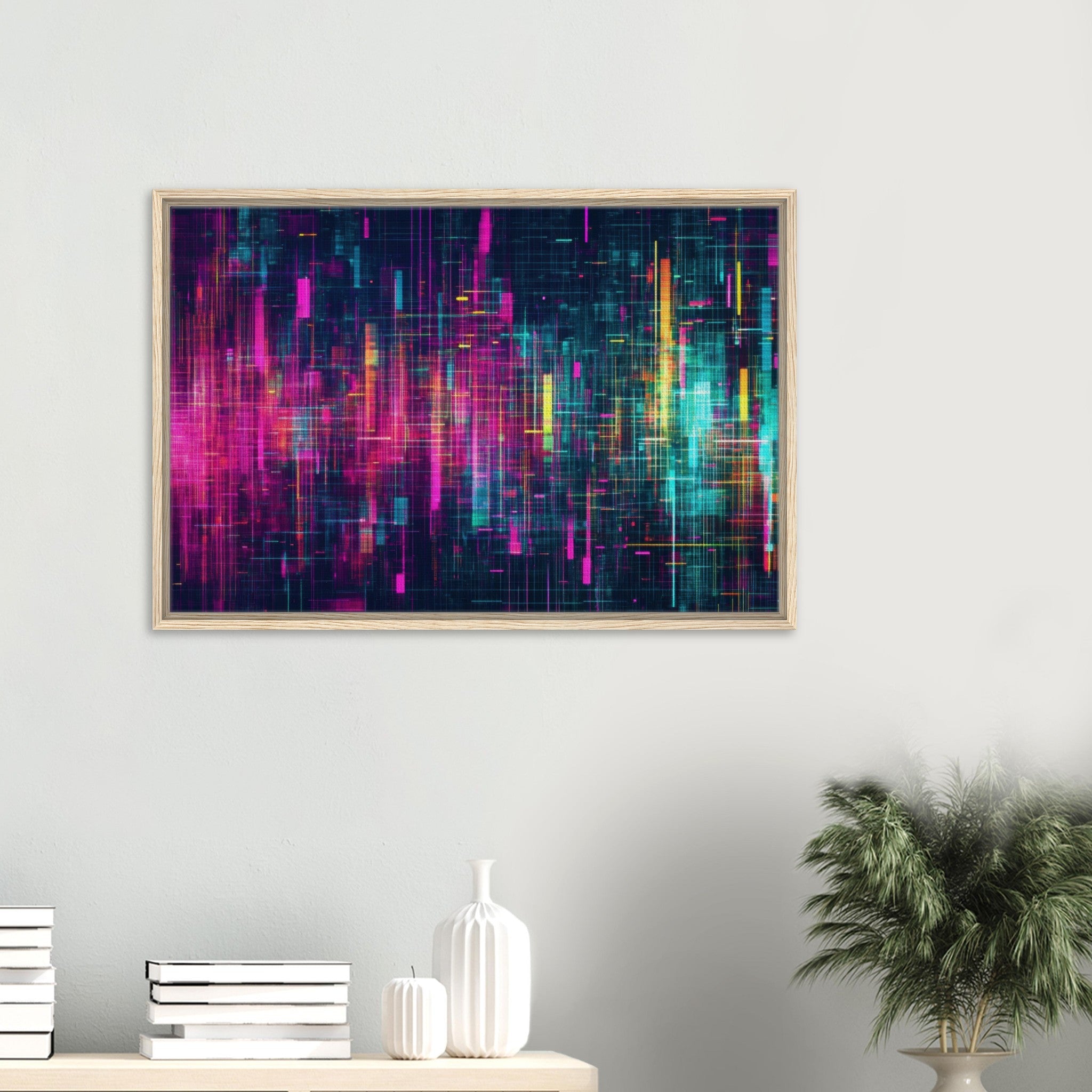Framed Canvas Landscape - Digital Pulse A chaotic burst of pitch - inspired - Shop Ai Art WebShop - Digital Art online Store