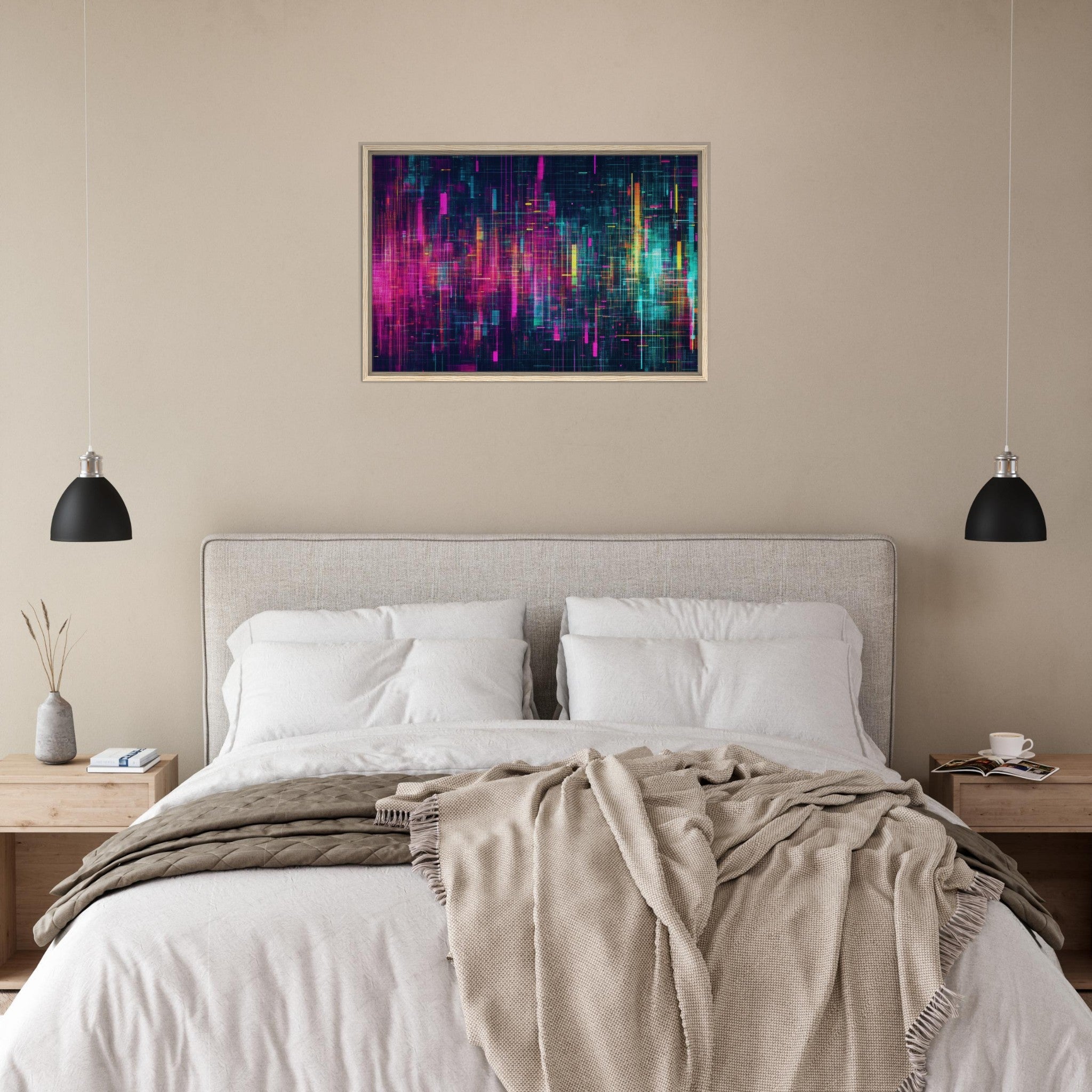 Framed Canvas Landscape - Digital Pulse A chaotic burst of pitch - inspired - Shop Ai Art WebShop - Digital Art online Store
