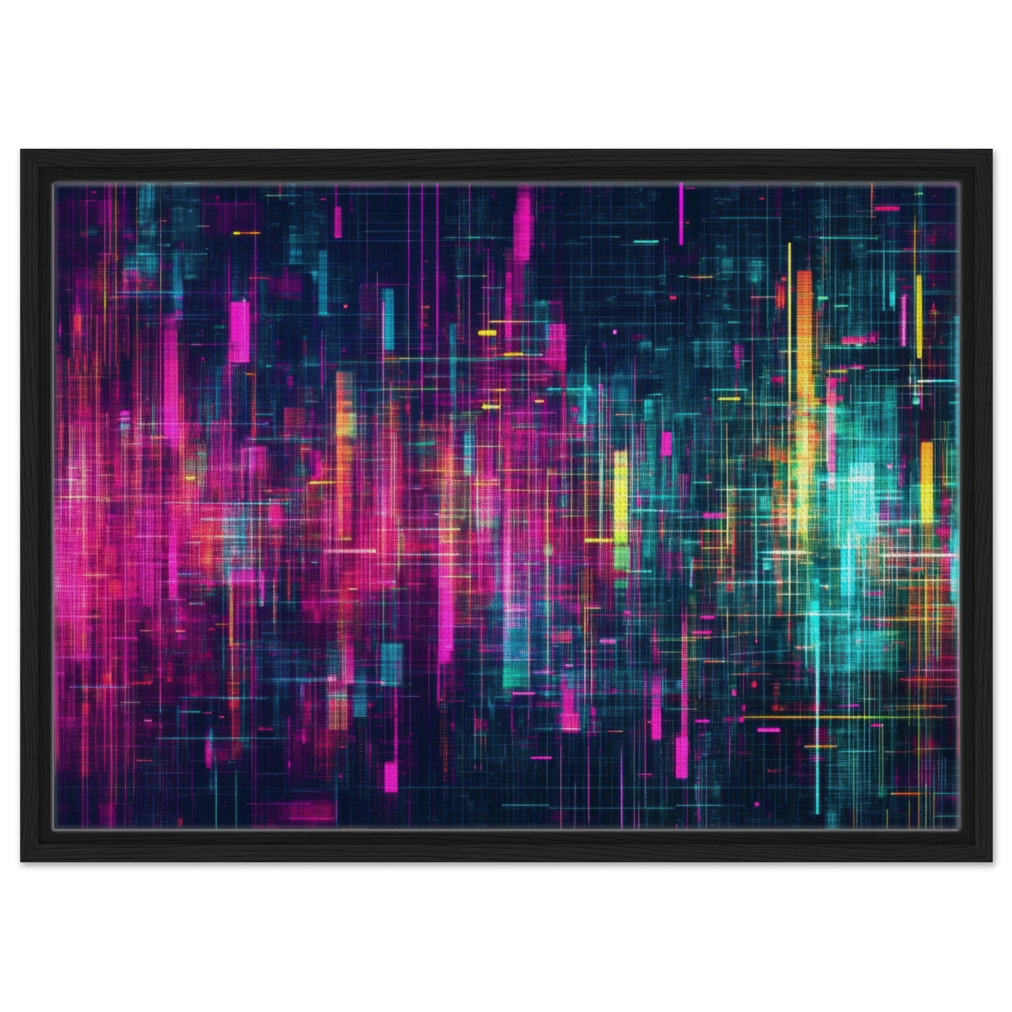 Framed Canvas Landscape - Digital Pulse A chaotic burst of pitch - inspired - Shop Ai Art WebShop - Digital Art online Store