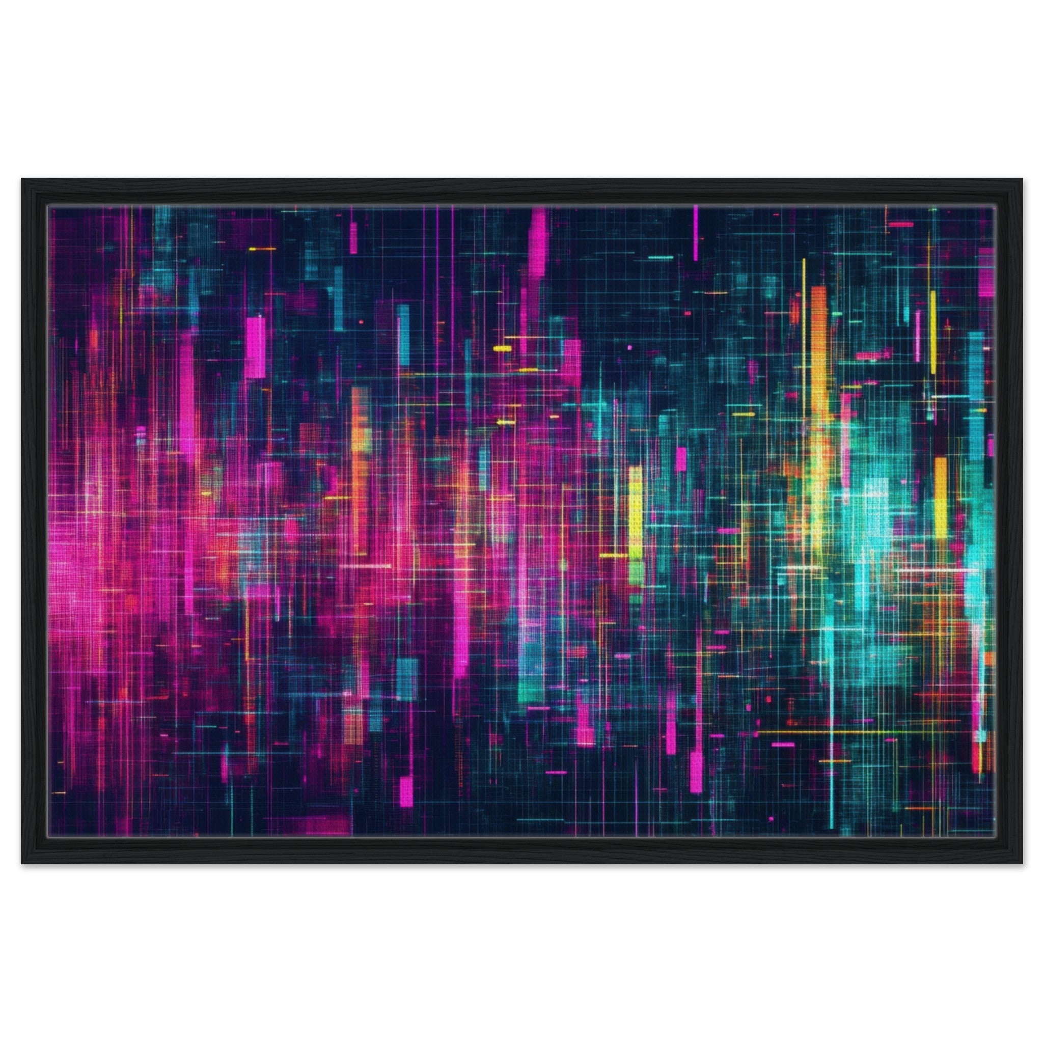 Framed Canvas Landscape - Digital Pulse A chaotic burst of pitch - inspired - Shop Ai Art WebShop - Digital Art online Store