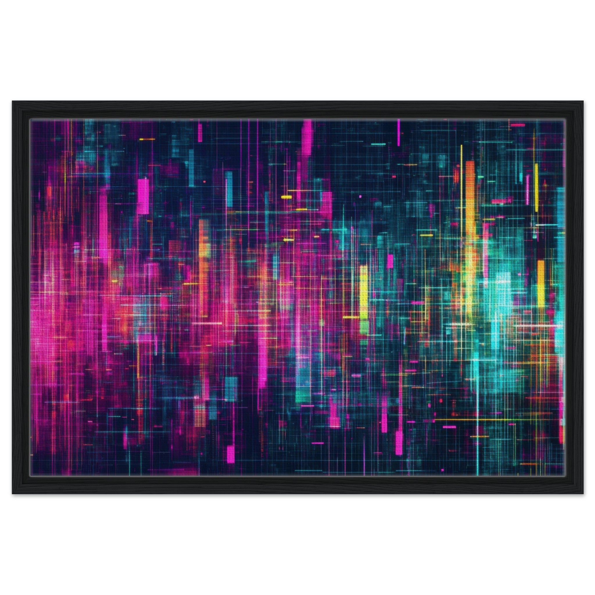 Framed Canvas Landscape - Digital Pulse A chaotic burst of pitch - inspired - Shop Ai Art WebShop - Digital Art online Store