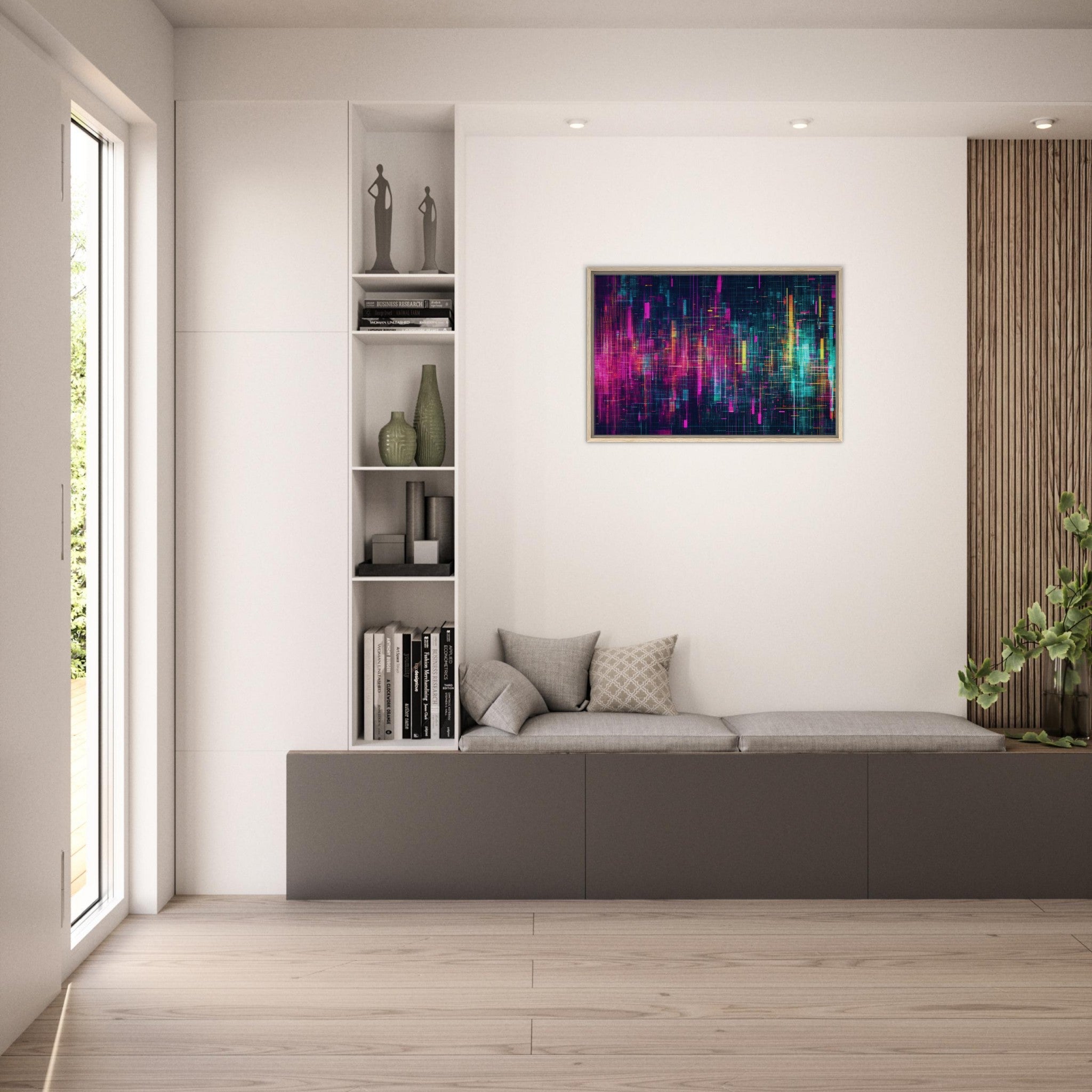 Framed Canvas Landscape - Digital Pulse A chaotic burst of pitch - inspired - Shop Ai Art WebShop - Digital Art online Store