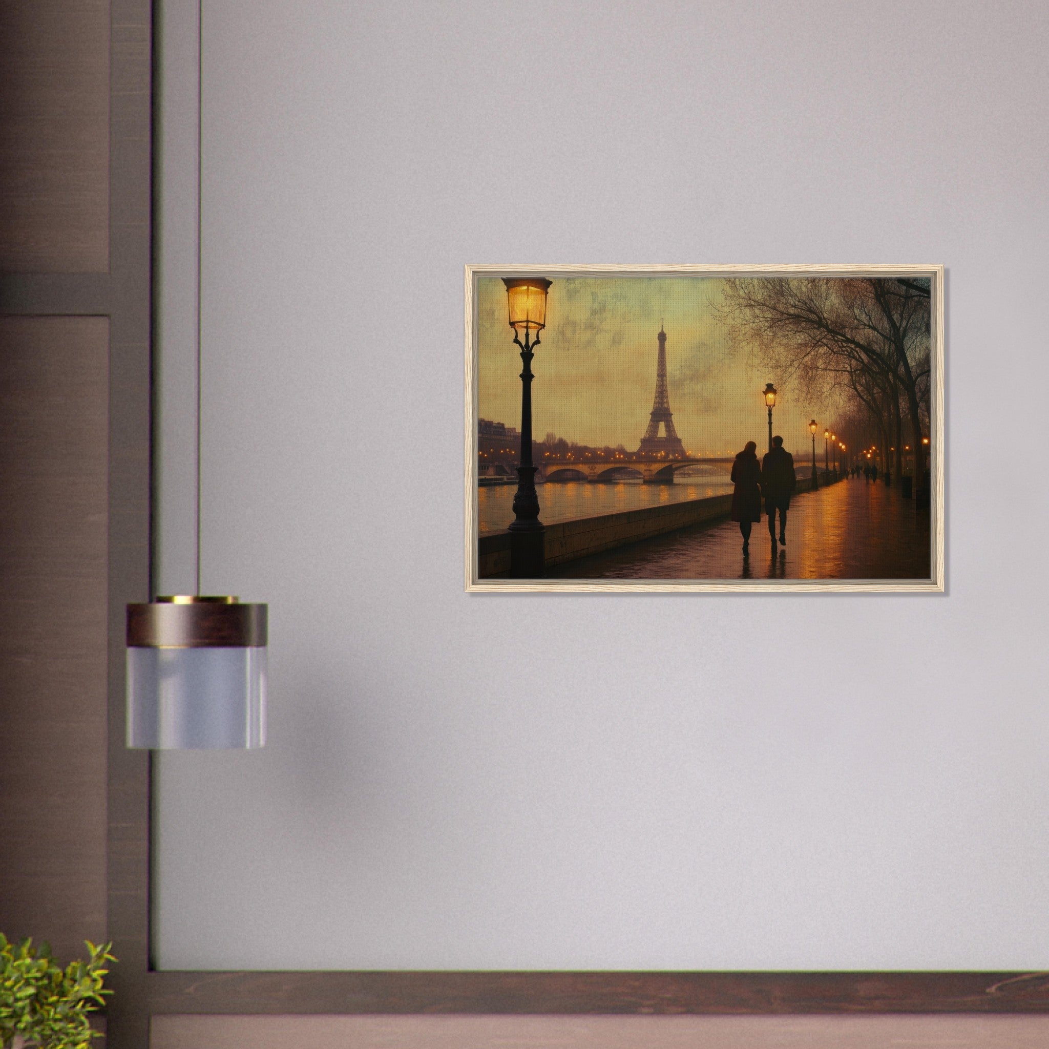 Framed Canvas Landscape - Evening Stroll Along the Seine A romantic river 2 - Shop Ai Art WebShop - Digital Art online Store