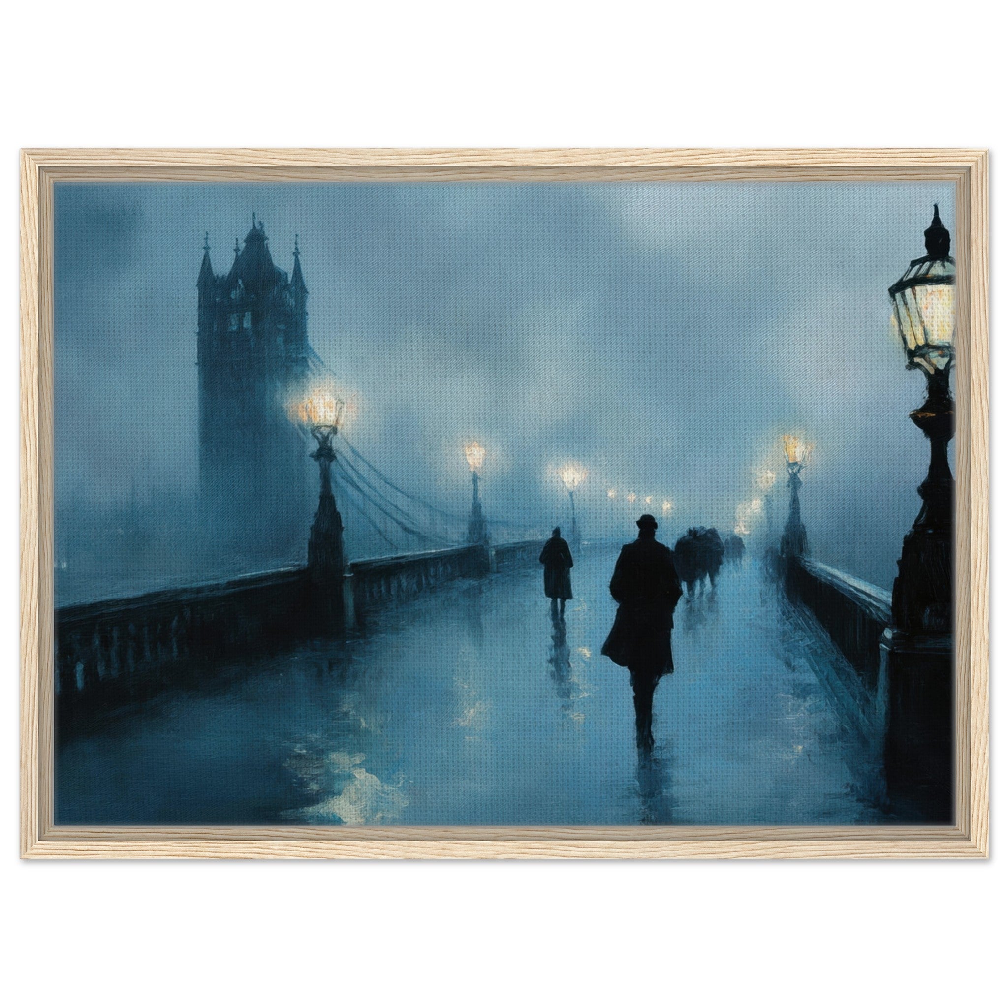 Framed Canvas Landscape - Foggy London Bridge at Dawn A misty morning vie - Shop Ai Art WebShop - Digital Art online Store