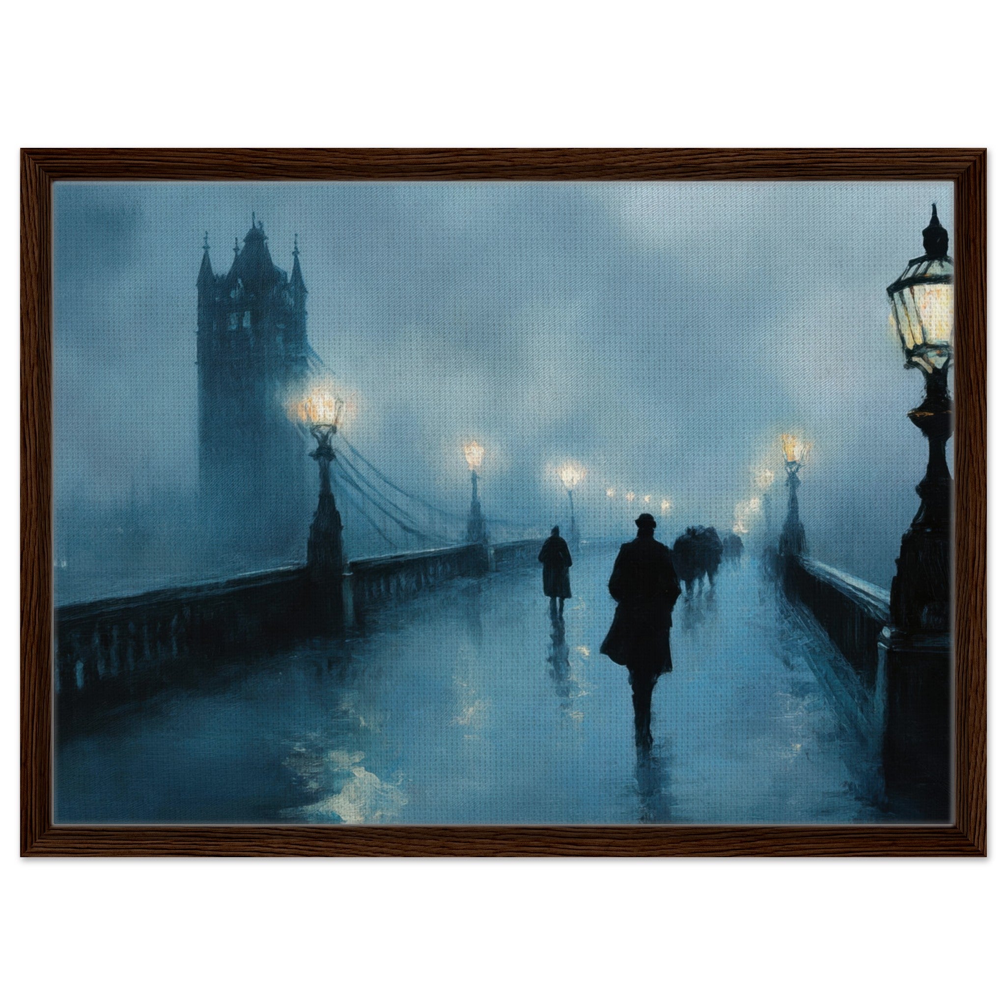 Framed Canvas Landscape - Foggy London Bridge at Dawn A misty morning vie - Shop Ai Art WebShop - Digital Art online Store