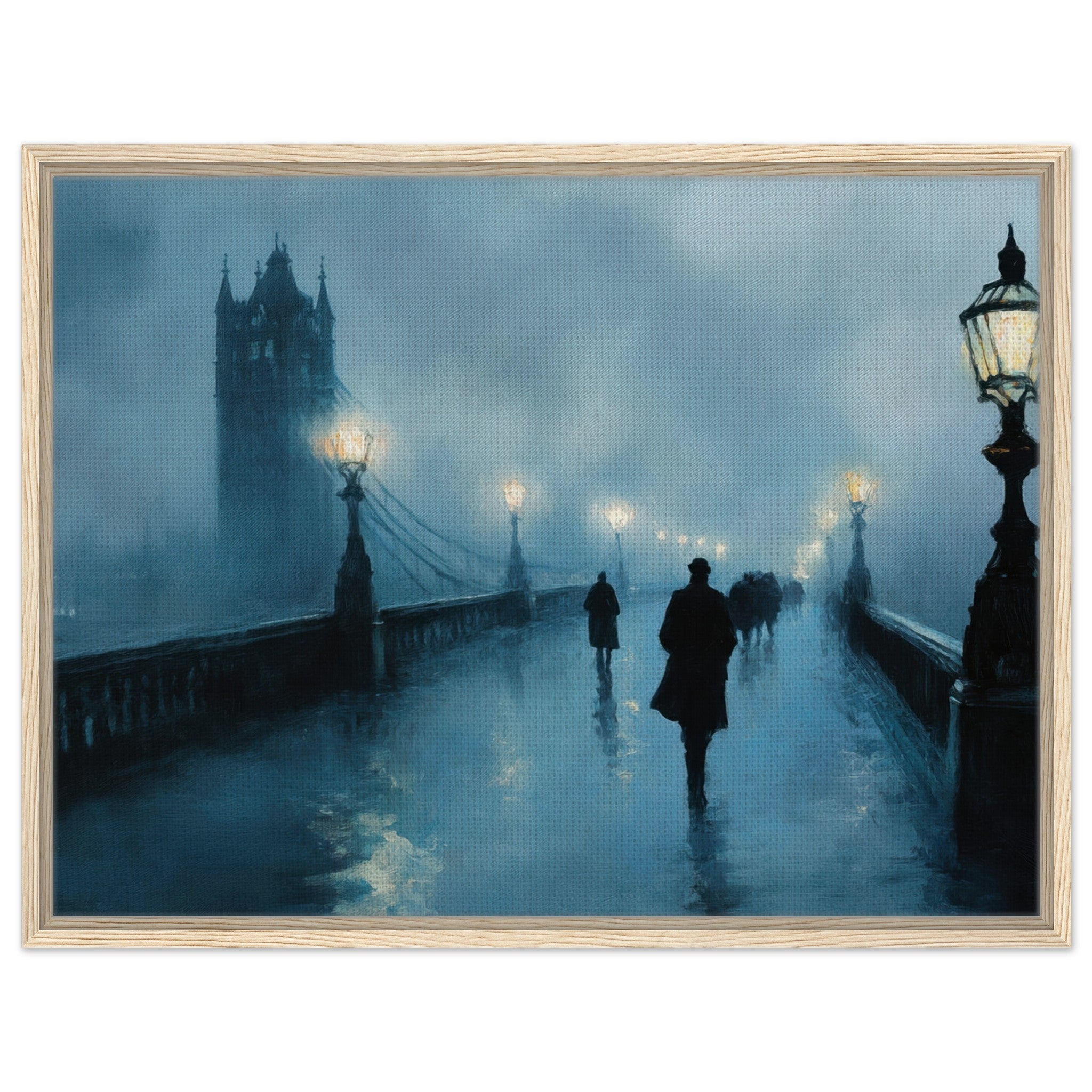 Framed Canvas Landscape - Foggy London Bridge at Dawn A misty morning vie - Shop Ai Art WebShop - Digital Art online Store
