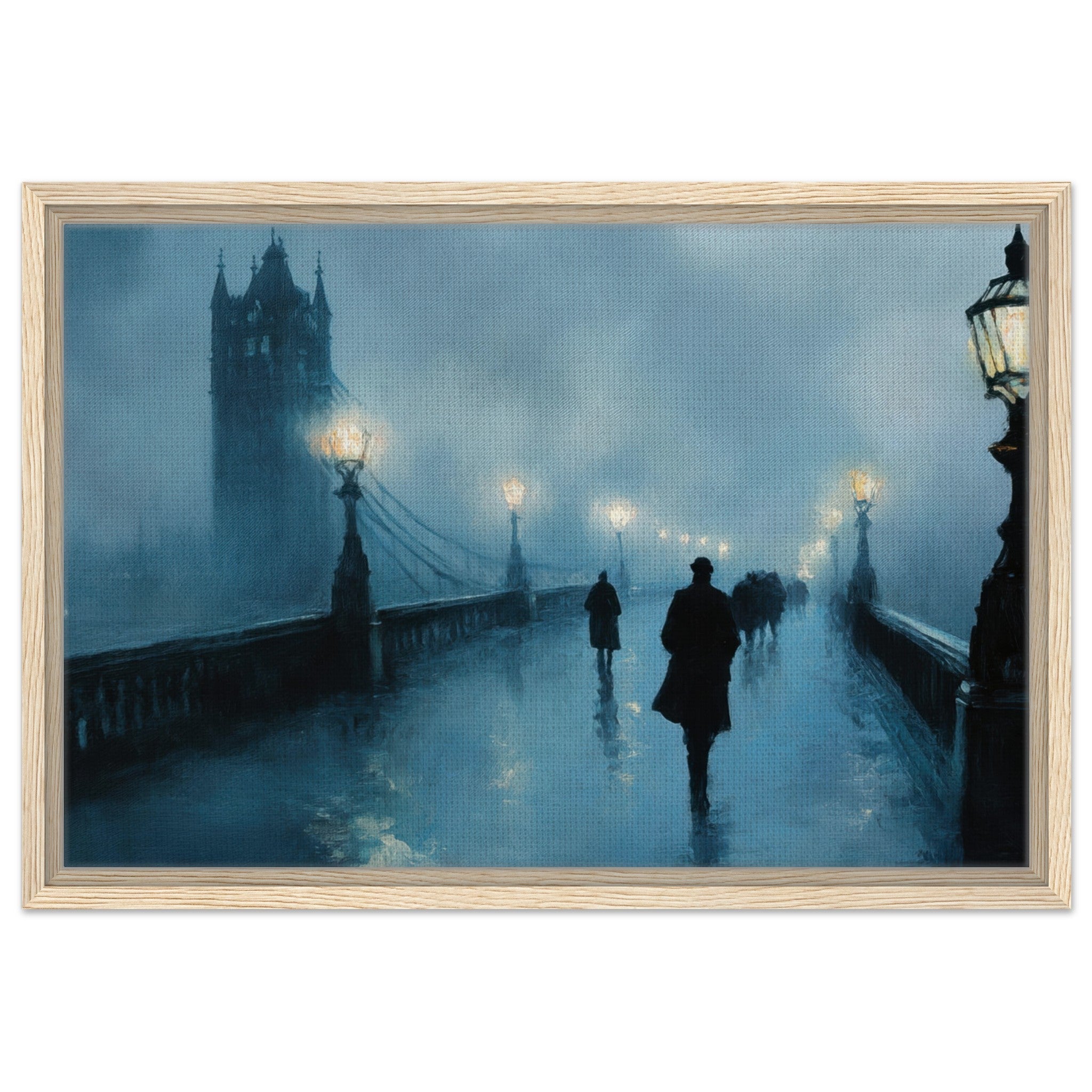 Framed Canvas Landscape - Foggy London Bridge at Dawn A misty morning vie - Shop Ai Art WebShop - Digital Art online Store