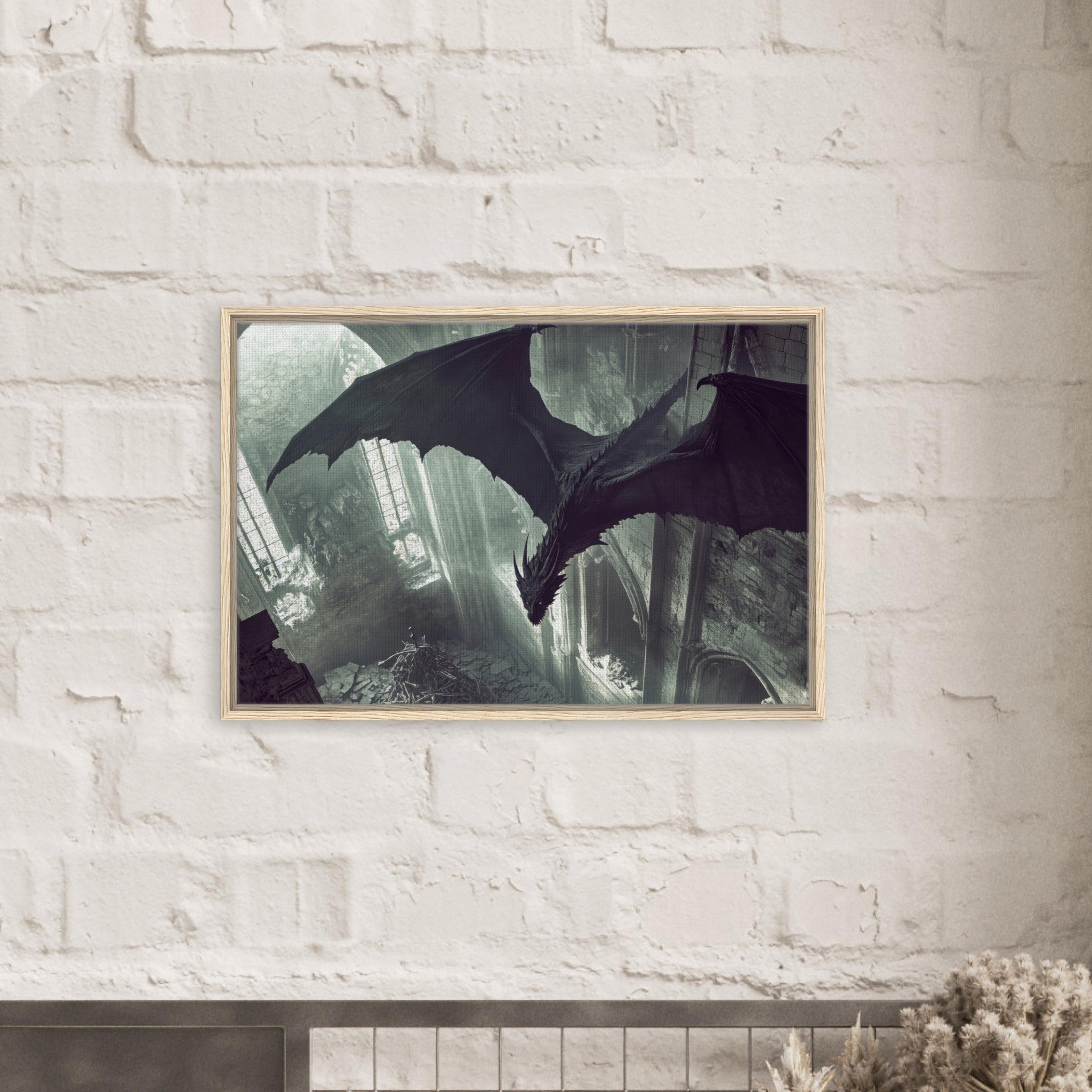 Framed Canvas Landscape - Gothic Shadow Dragons Lair Gothic Dramatic High 2 - Shop Ai Art WebShop - Digital Art online Store