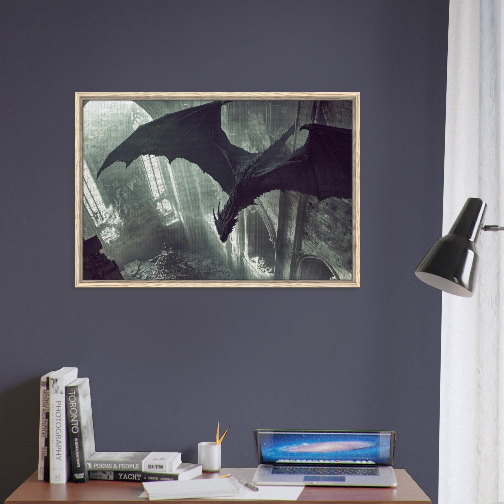 Framed Canvas Landscape - Gothic Shadow Dragons Lair Gothic Dramatic High 2 - Shop Ai Art WebShop - Digital Art online Store