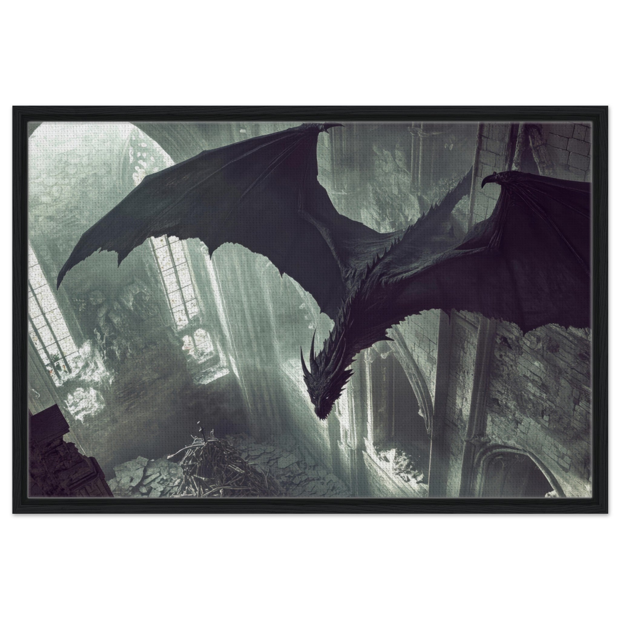 Framed Canvas Landscape - Gothic Shadow Dragons Lair Gothic Dramatic High 2 - Shop Ai Art WebShop - Digital Art online Store