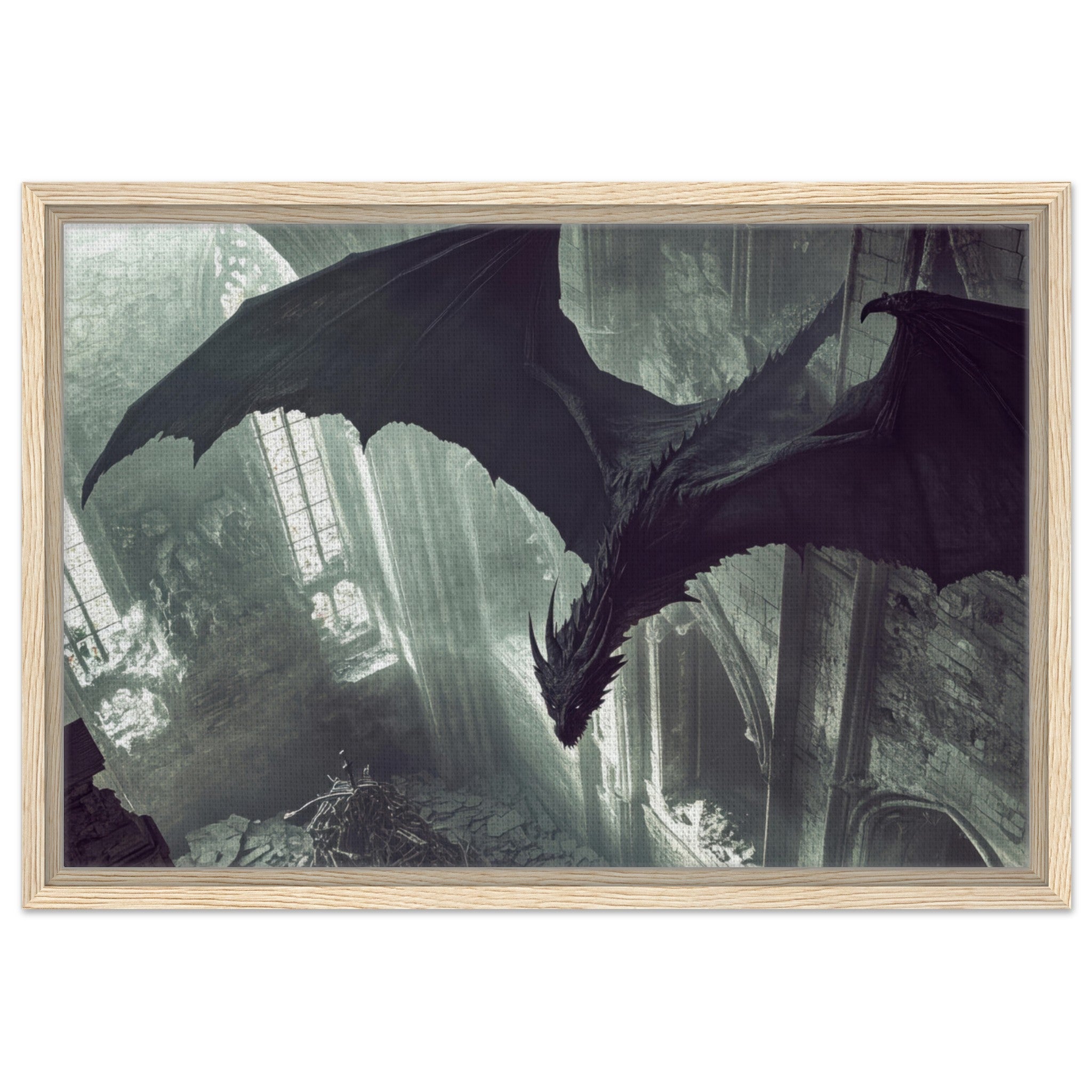 Framed Canvas Landscape - Gothic Shadow Dragons Lair Gothic Dramatic High 2 - Shop Ai Art WebShop - Digital Art online Store